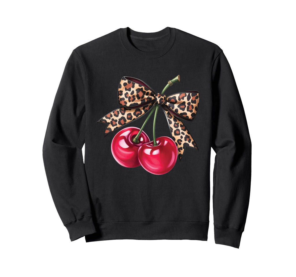 Leopard Bow Cherries Aesthetic Fruit Sweatshirt - Novelty Apparel Unisex - T-Shirt, Sweatshirt, Hoodie