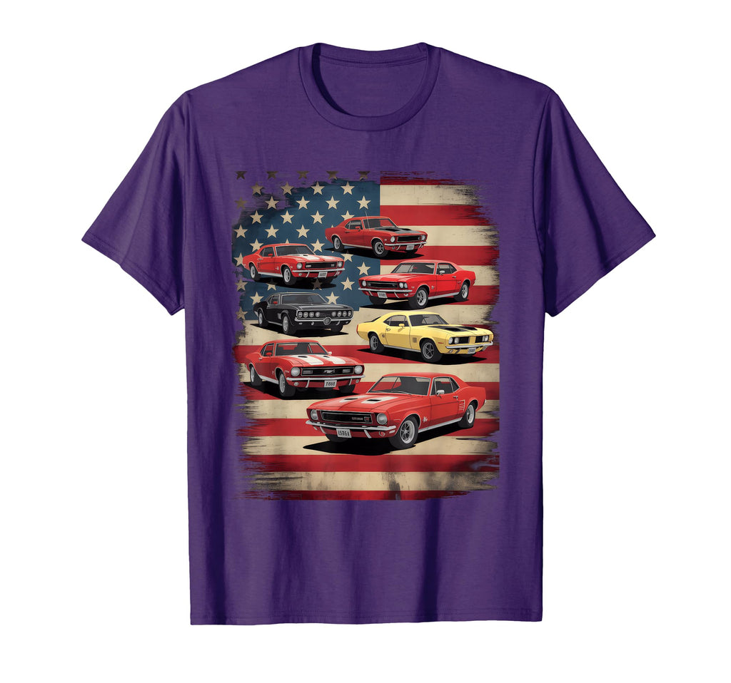 Muscle Car American Flag Patriotic T-Shirt - Casual Everyday Wear Men Women - T-Shirt, Sweatshirt, Hoodie
