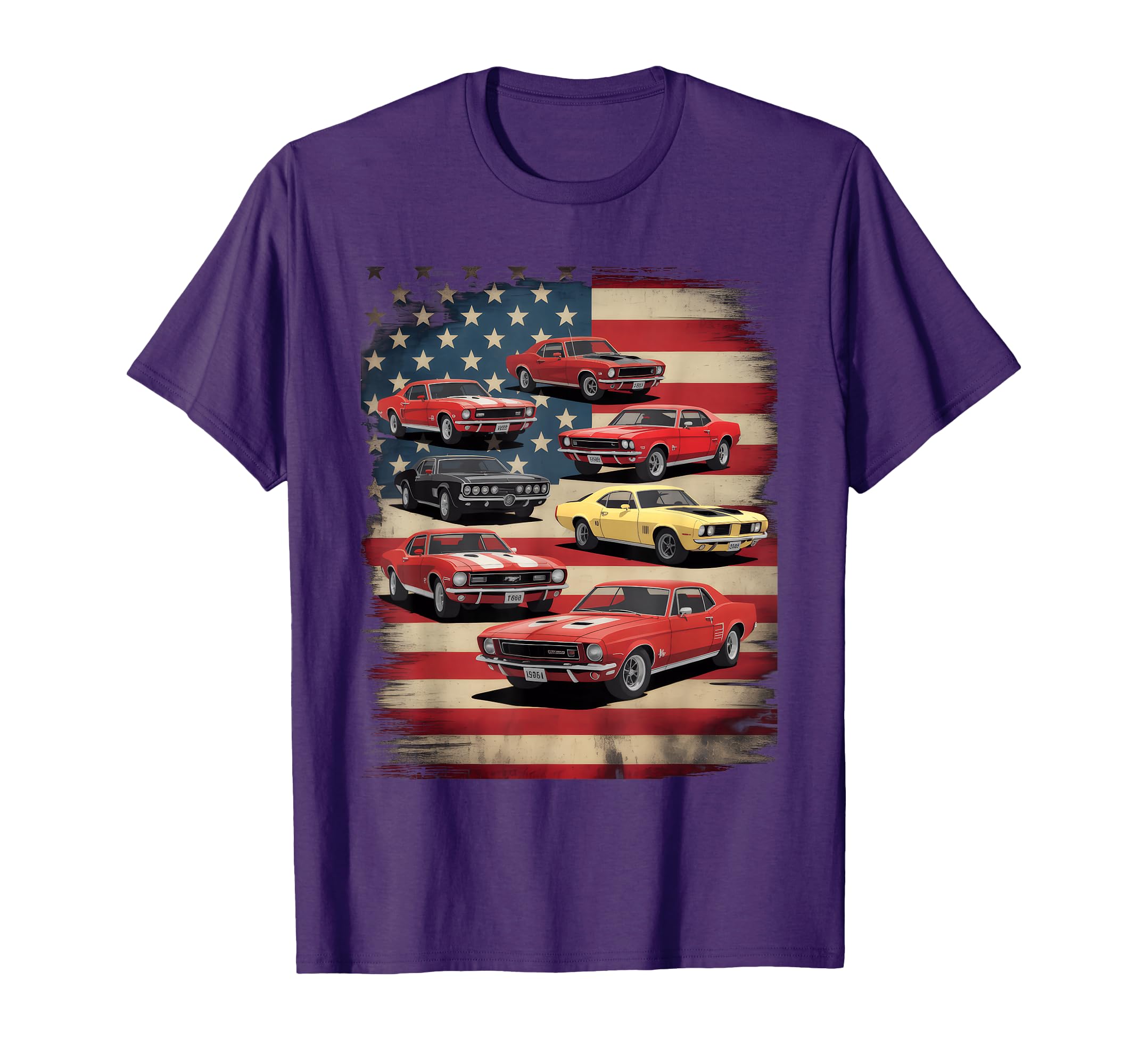 Muscle Car American Flag Patriotic T-Shirt - Casual Everyday Wear Men Women - T-Shirt, Sweatshirt, Hoodie
