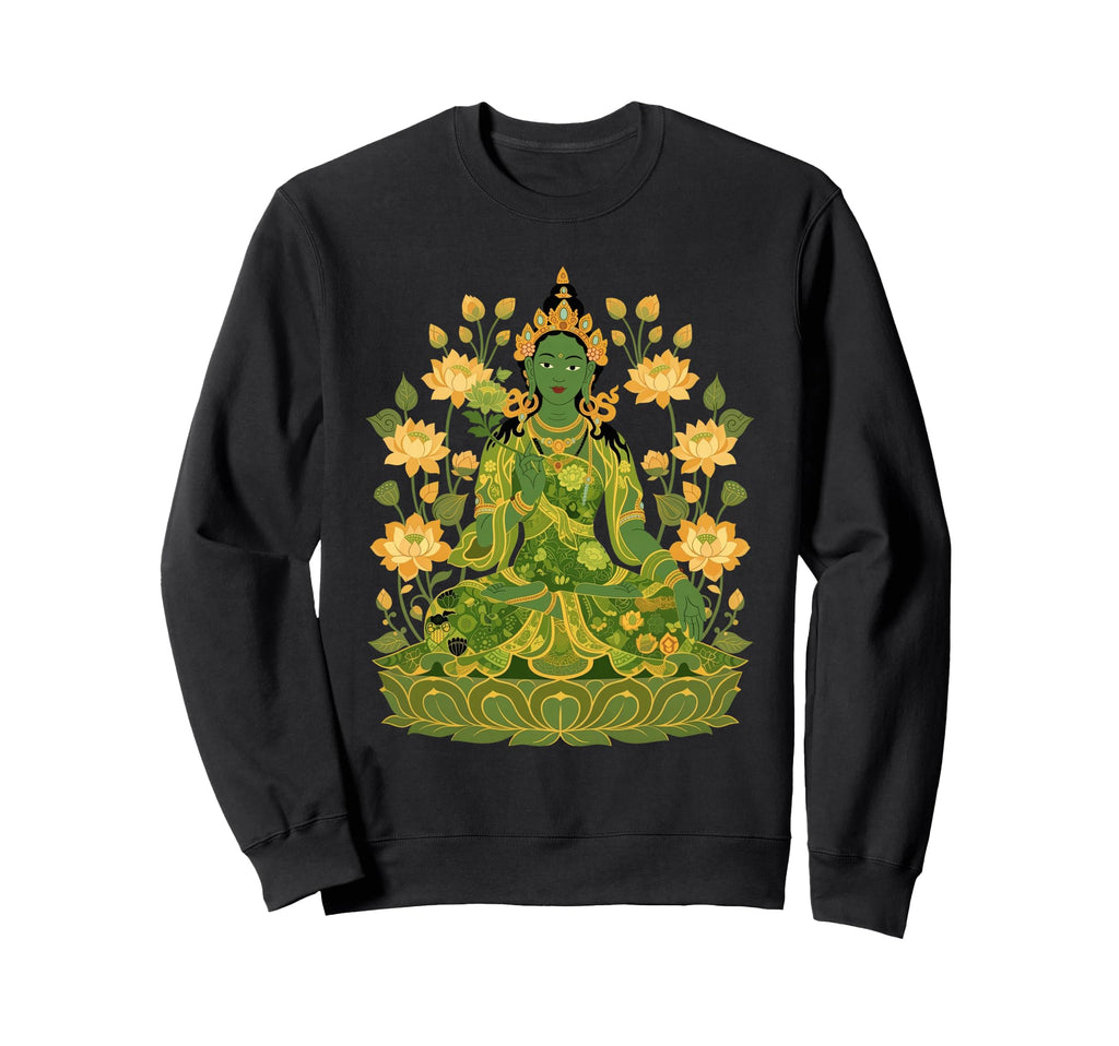 Green Tara Tibetan Buddhism Lotus Sweatshirt - Unique Graphic Men Women - T-Shirt, Sweatshirt, Hoodie
