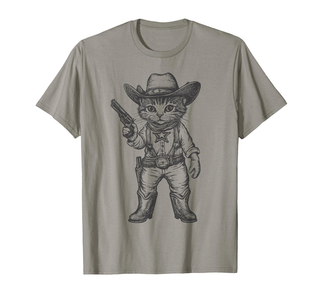 Cat Cowboy Hat Funny Western Kitten Cat T-Shirt - Custom Art Print Unisex - T-Shirt, Sweatshirt, Hoodie