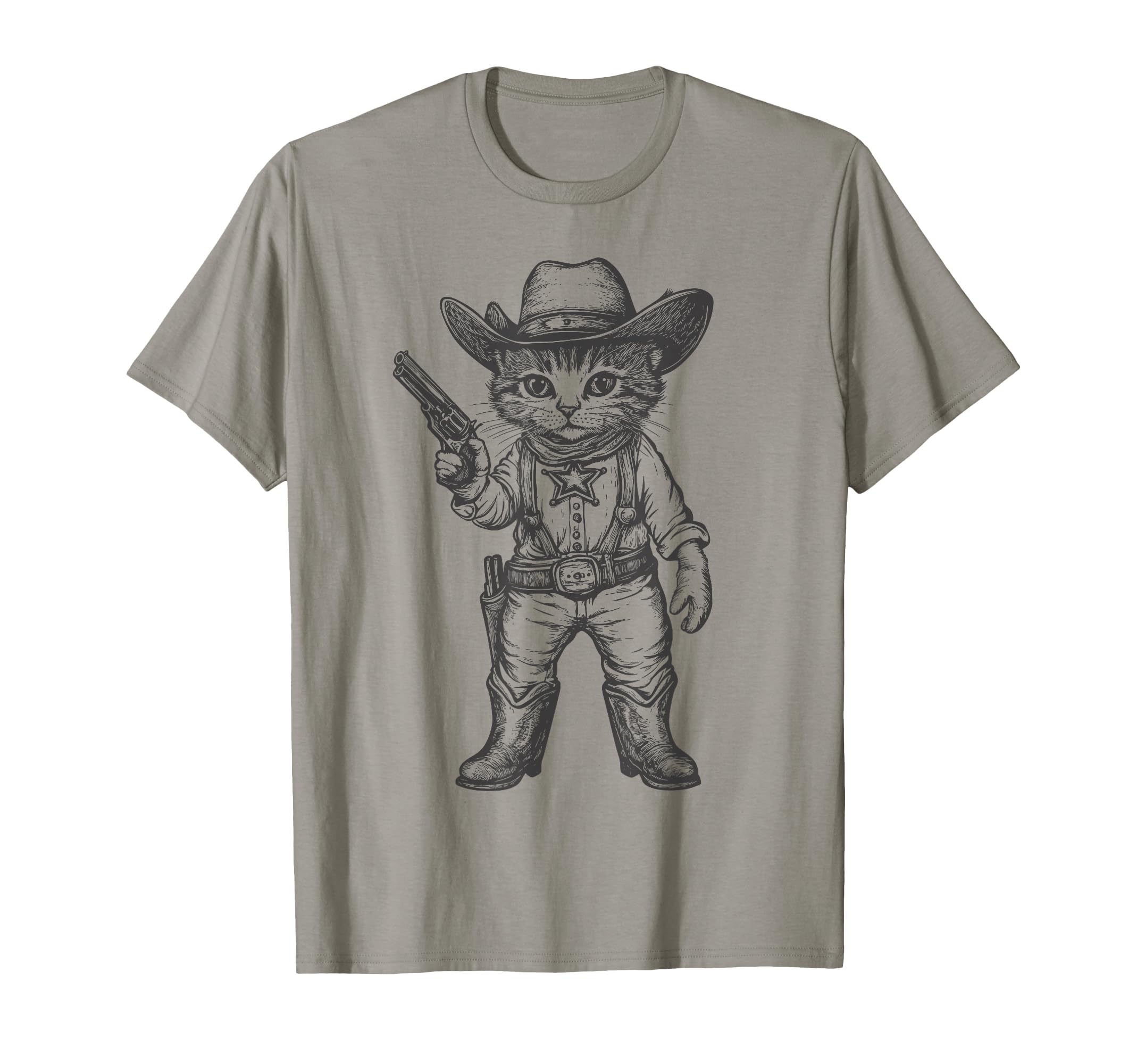 Cat Cowboy Hat Funny Western Kitten Cat T-Shirt - Custom Art Print Unisex - T-Shirt, Sweatshirt, Hoodie