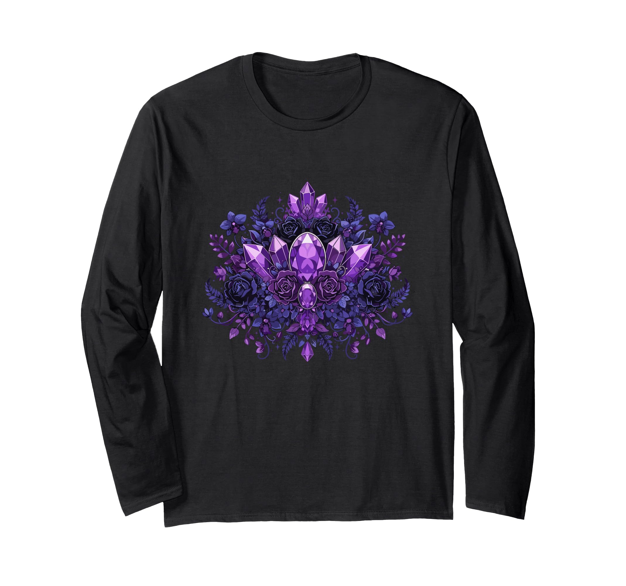 Mystic Amethyst Crystals Dark Roses T-Shirt - Fun Novelty Design Men Women - T-Shirt, Sweatshirt, Hoodie