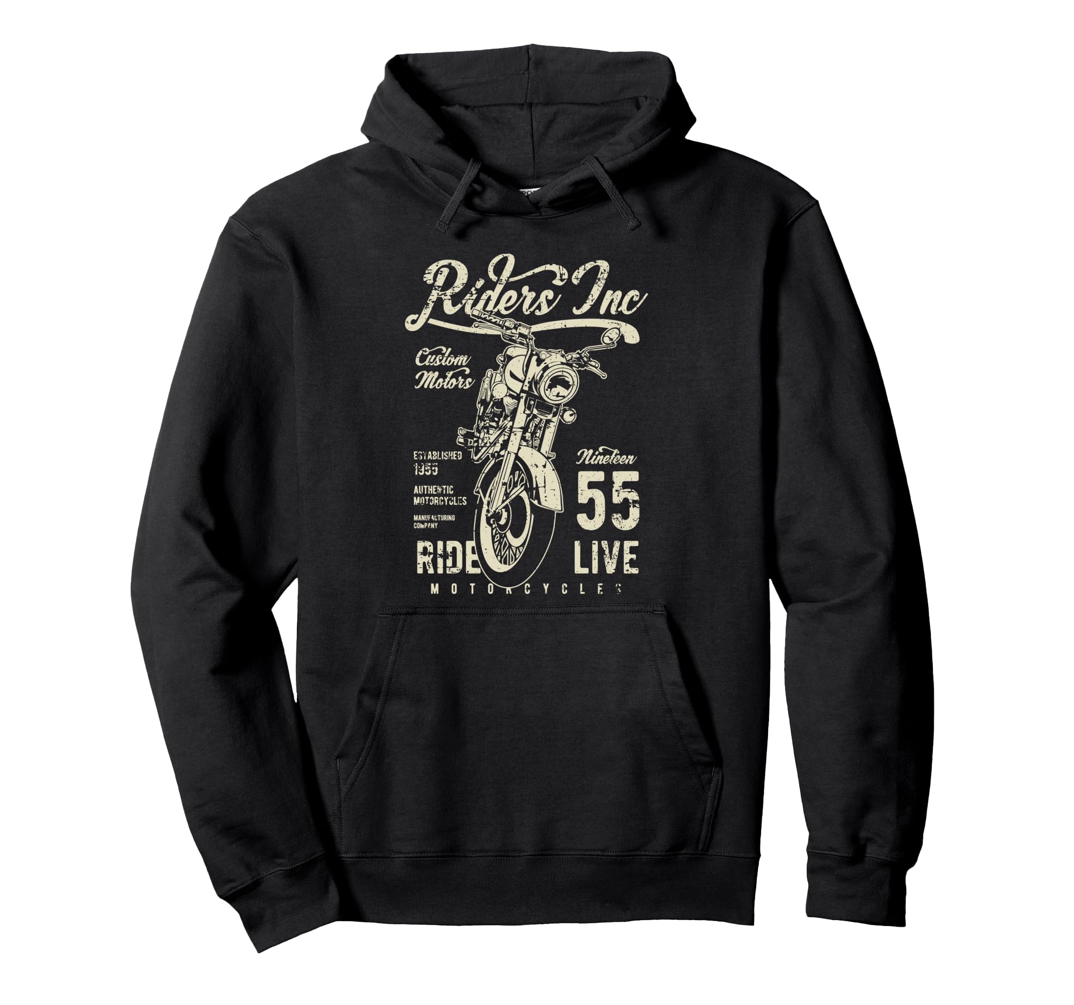 Riders Inc 1955 Motorcycle Distressed Hoodie - Fun Novelty Design Unisex - T-Shirt, Sweatshirt, Hoodie