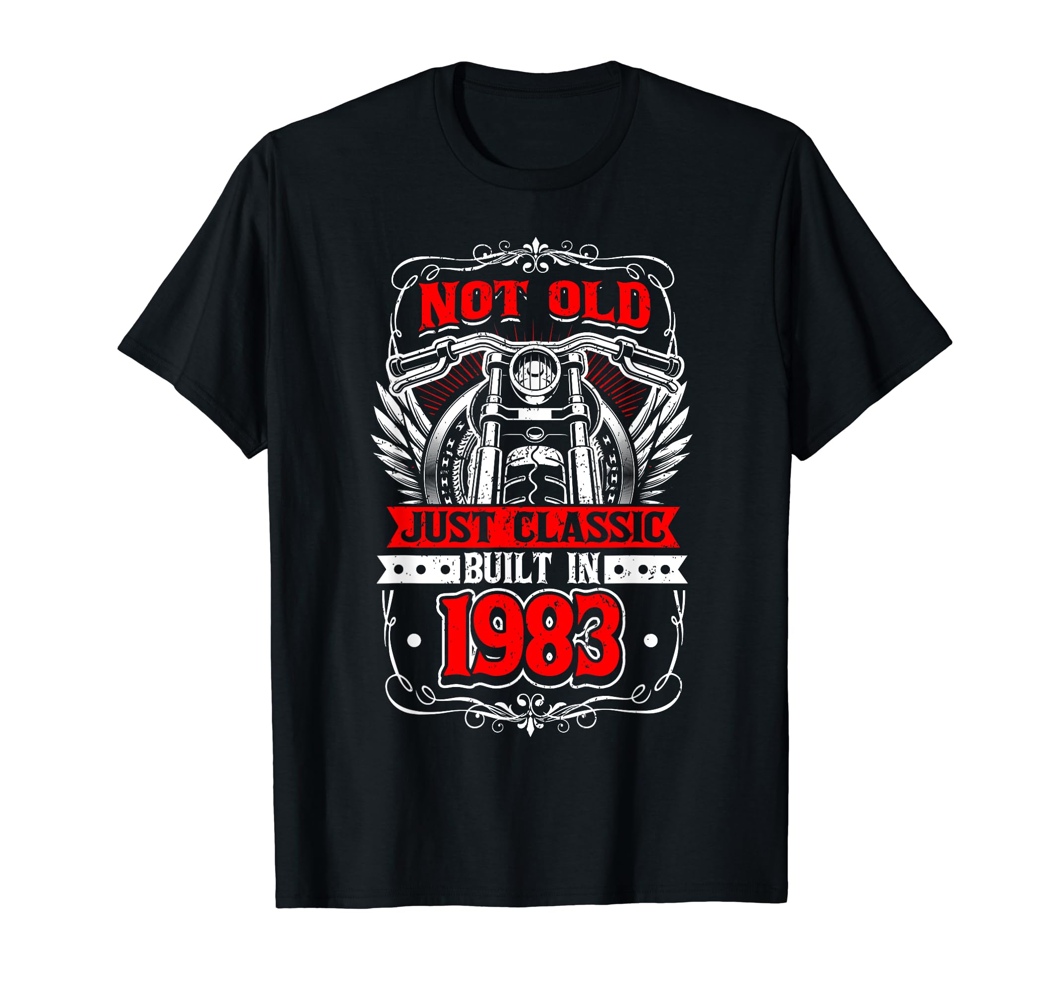 Motorcycle Biker Birthday Built 1983 T-Shirt - Graphic Print for Adults - T-Shirt, Sweatshirt, Hoodie