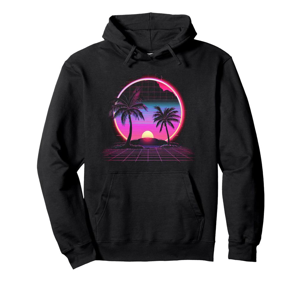 80S Sunset Palm Trees Synthwave Art Hoodie - Trendy Graphic for Adults - T-Shirt, Sweatshirt, Hoodie