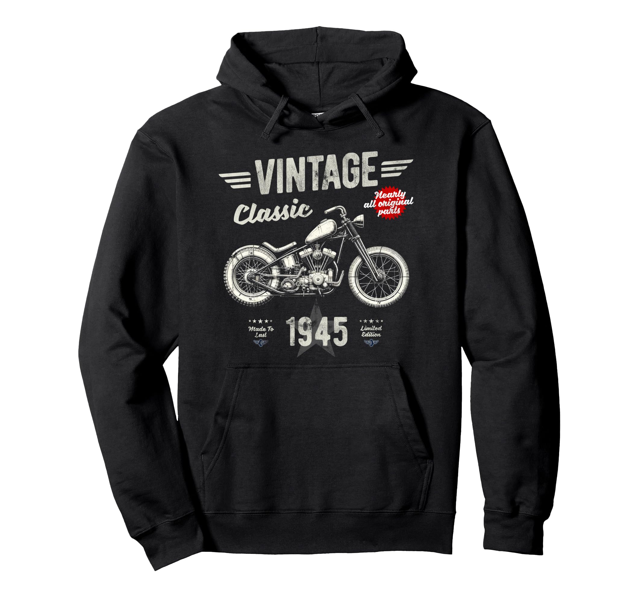 Born 1945 80Th Birthday Motorbike Hoodie - Novelty Apparel for Adults - T-Shirt, Sweatshirt, Hoodie