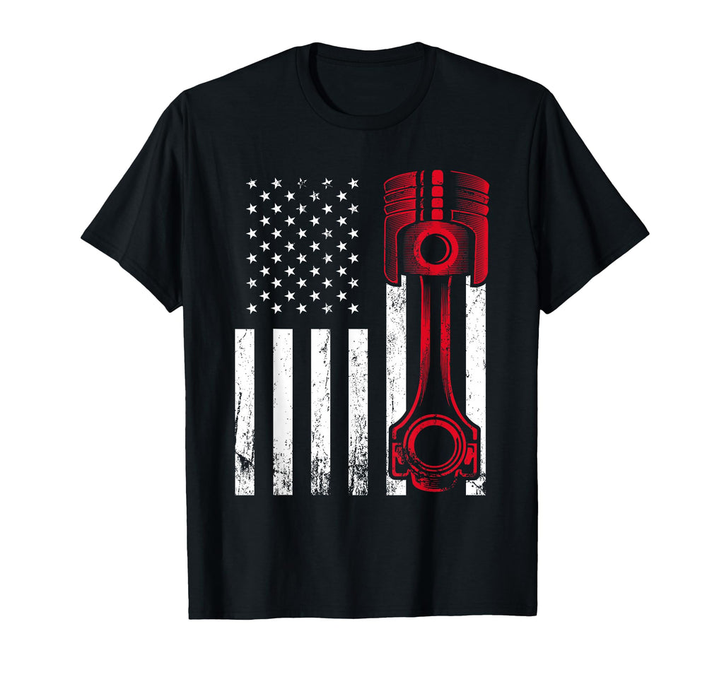 Car Enthusiast American Flag Piston T-Shirt - Unique Graphic Men Women - T-Shirt, Sweatshirt, Hoodie