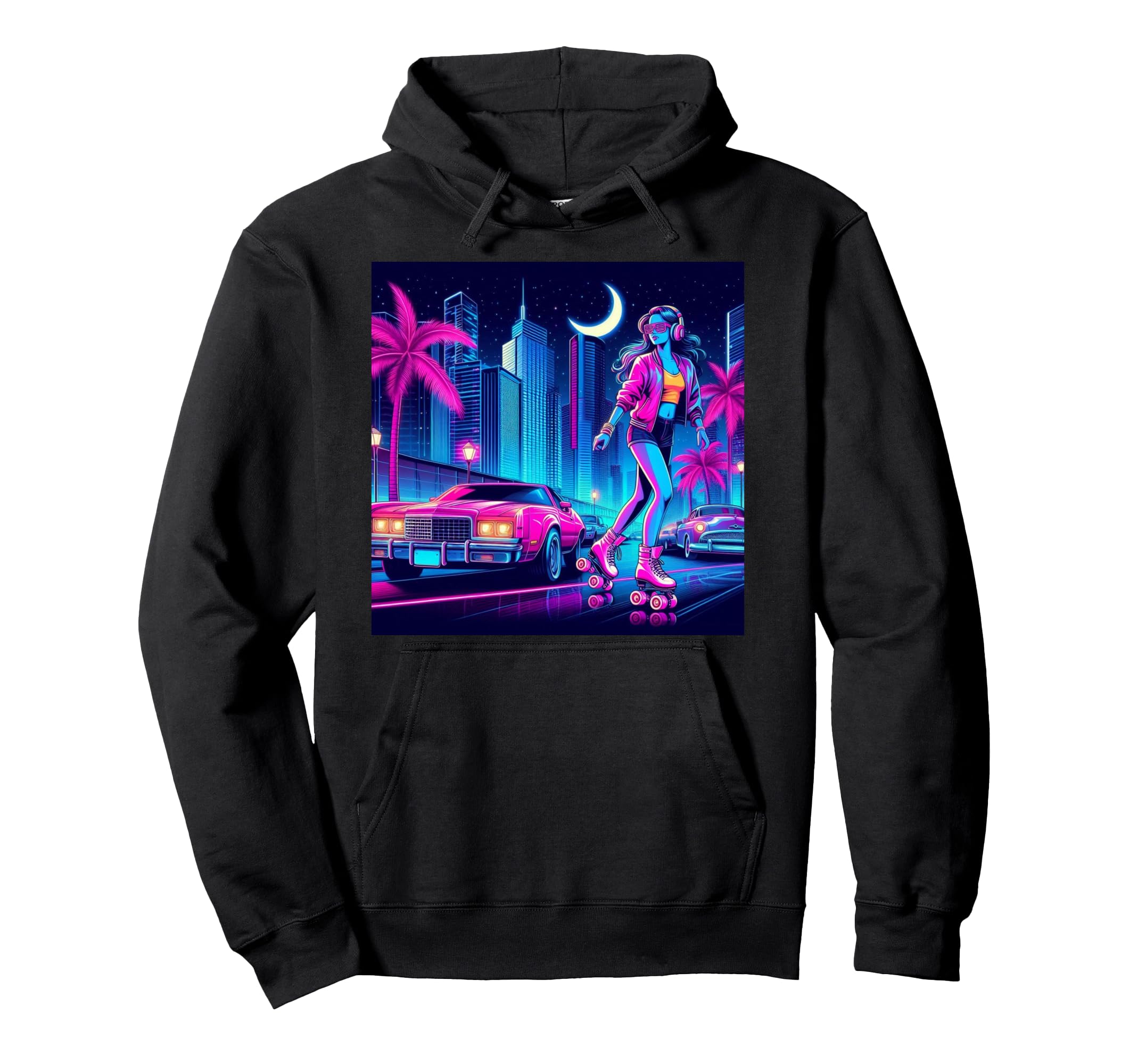 Rollerskate Retrowave Hoodie - Trendy Graphic for Adults - T-Shirt, Sweatshirt, Hoodie