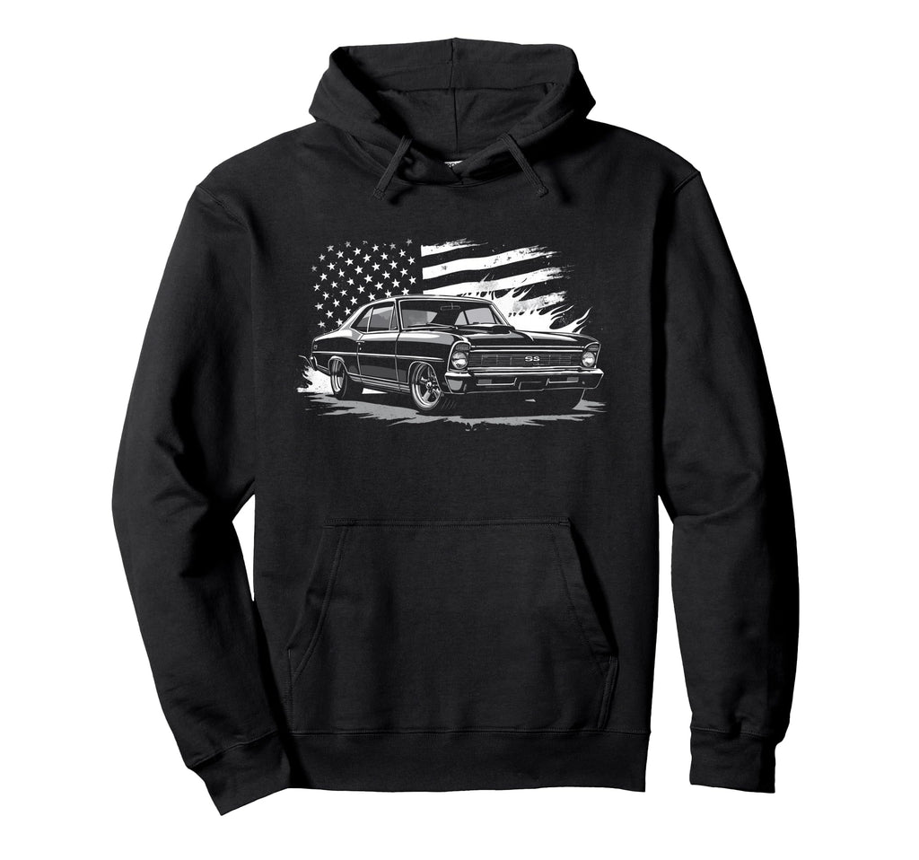 66 67 Nova Ss Muscle Car American Flag Hoodie - Unique Graphic Men Women - T-Shirt, Sweatshirt, Hoodie