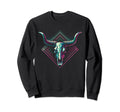 Vaporwave Longhorn Cow Cattle Skull Sweatshirt - Graphic Print for Adults - T-Shirt, Sweatshirt, Hoodie