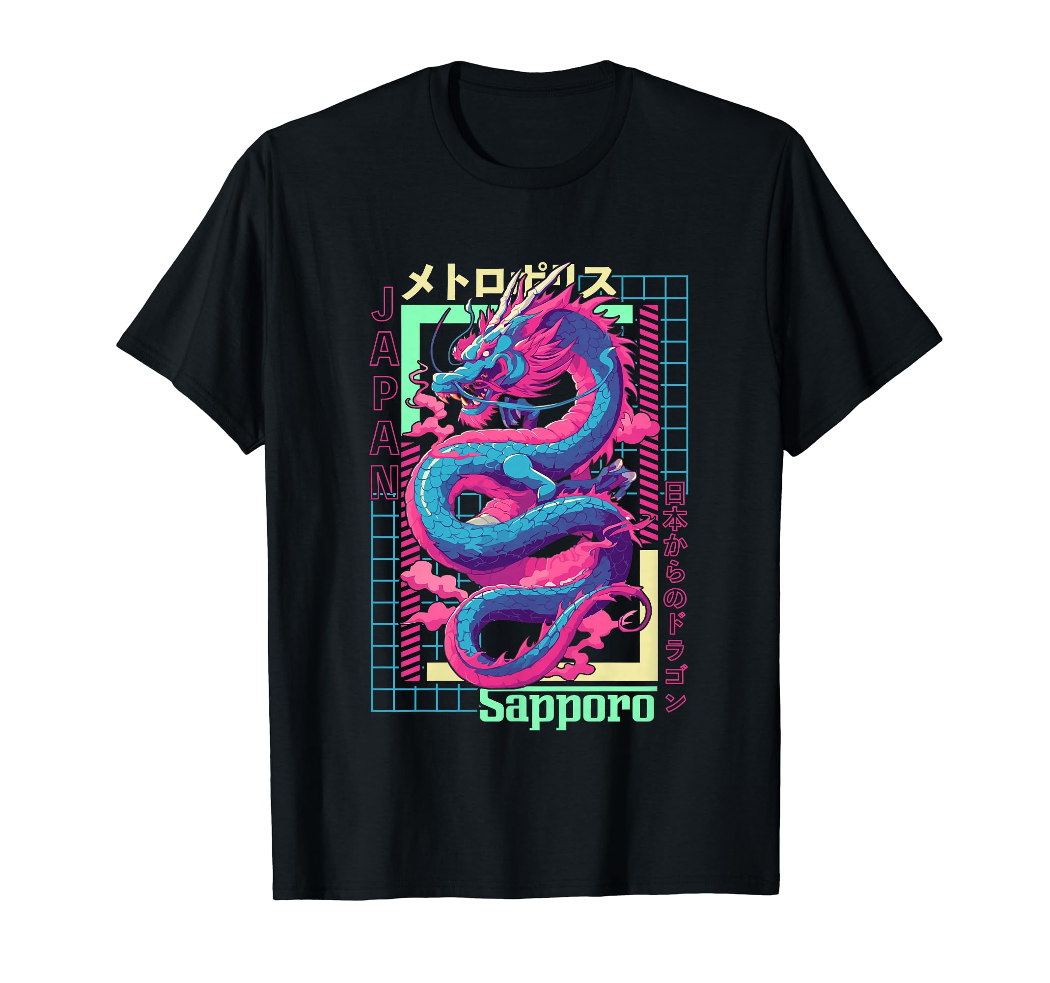 Sapporo City Synthwave 80S Dragon Asian T-Shirt - Custom Art Print Unisex - T-Shirt, Sweatshirt, Hoodie