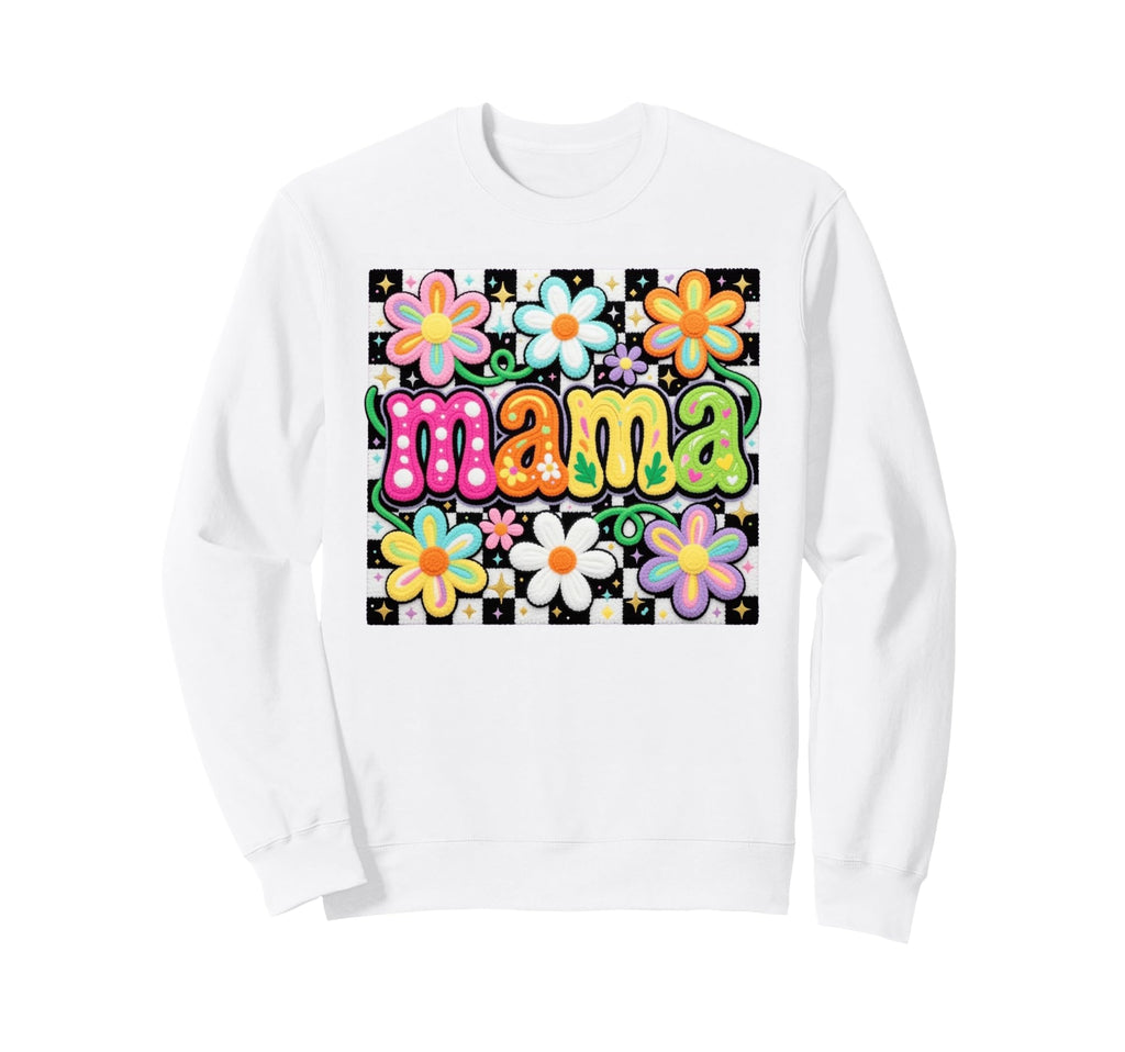 Mama Flowers Checkerboard Pattern Sweatshirt - Aesthetic Graphic Unisex - T-Shirt, Sweatshirt, Hoodie