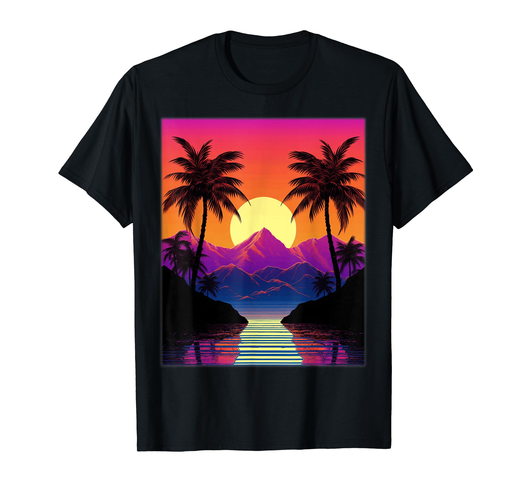 Vaporwave Aesthetic Sunset Mountains T-Shirt - Minimalist Print for Adults - T-Shirt, Sweatshirt, Hoodie