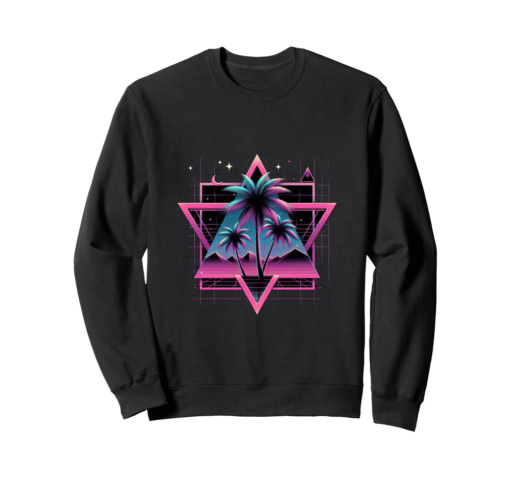 80S Vaporwave Aesthetic Palm Trees Sweatshirt - Graphic Print for Adults - T-Shirt, Sweatshirt, Hoodie