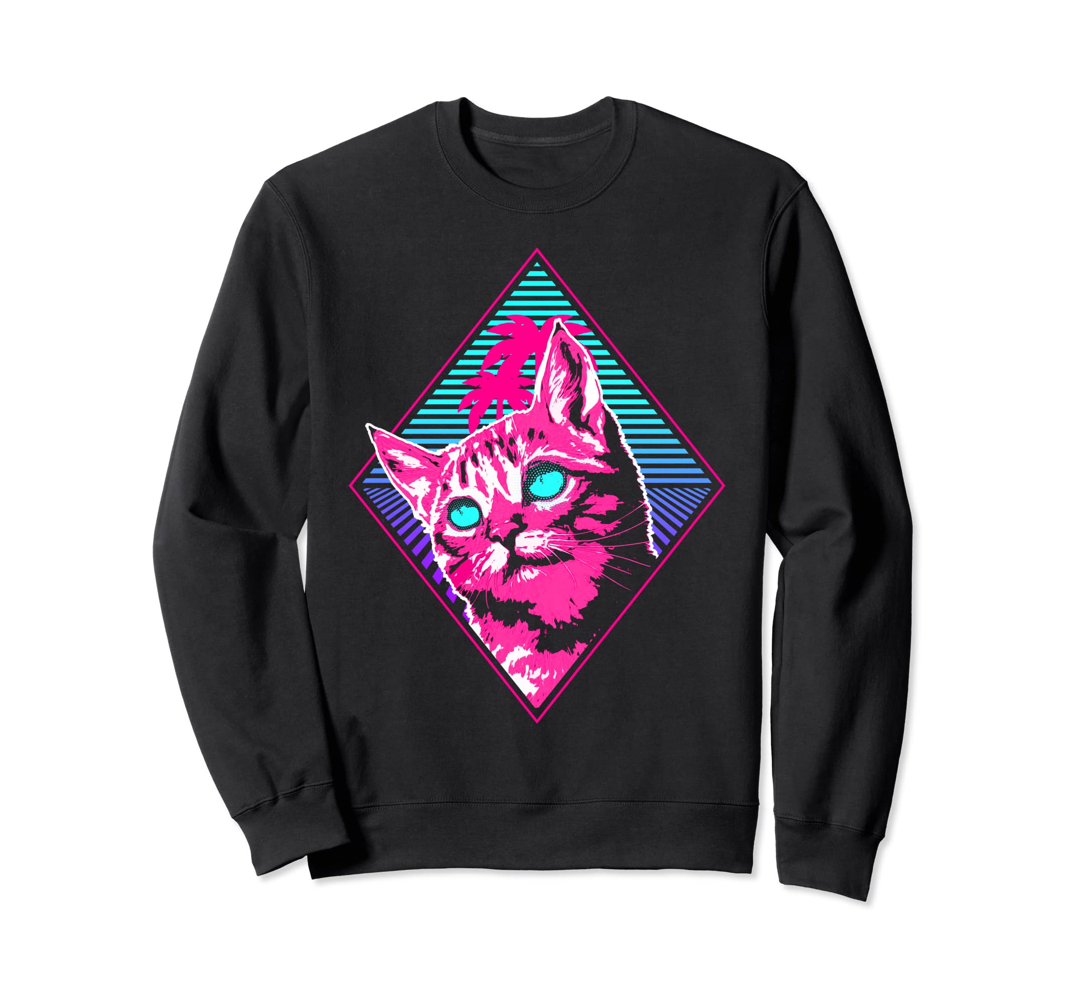 Cat Retrowave Synthwave Vaporwave Cat Sweatshirt - Unique Graphic Men Women - T-Shirt, Sweatshirt, Hoodie