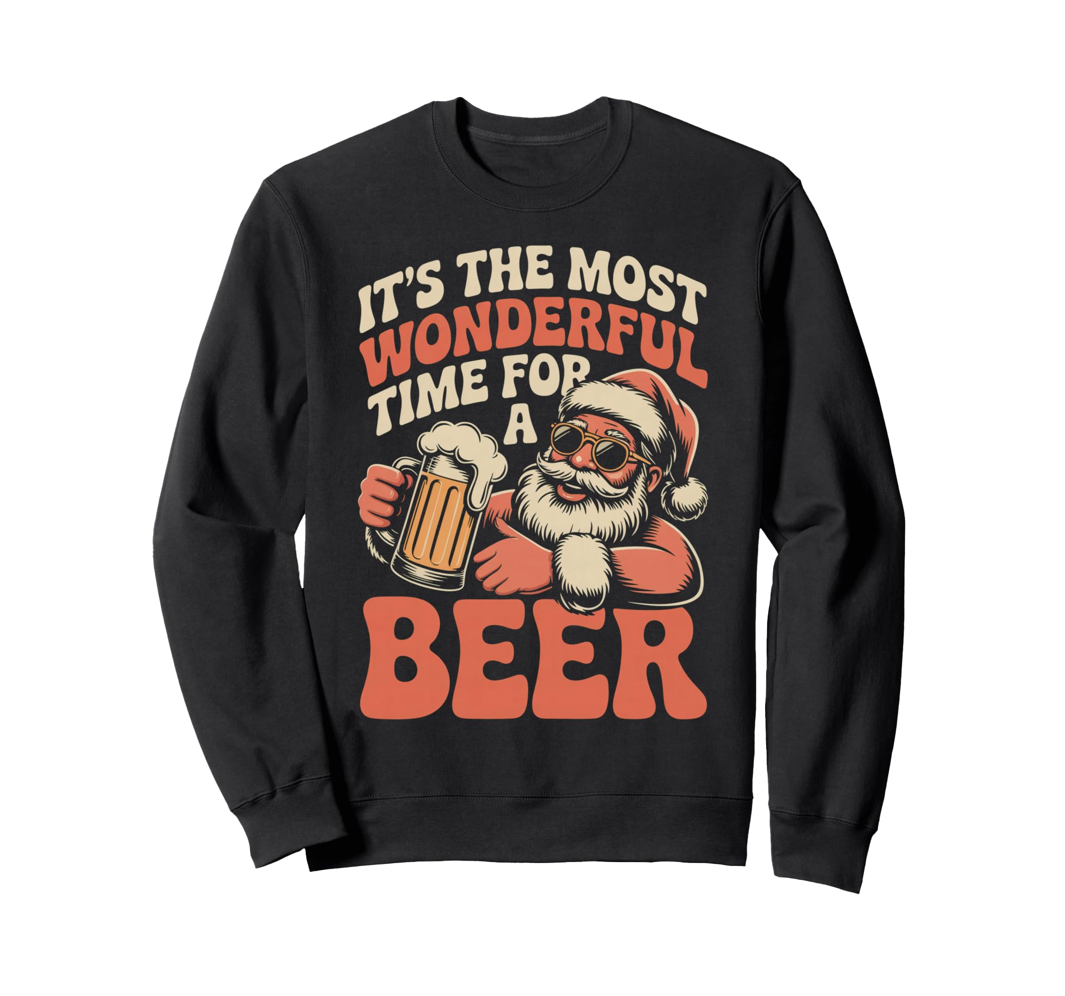 Funny Santa Beer Drinking 70S Sweatshirt - Fun Novelty Design Unisex - T-Shirt, Sweatshirt, Hoodie