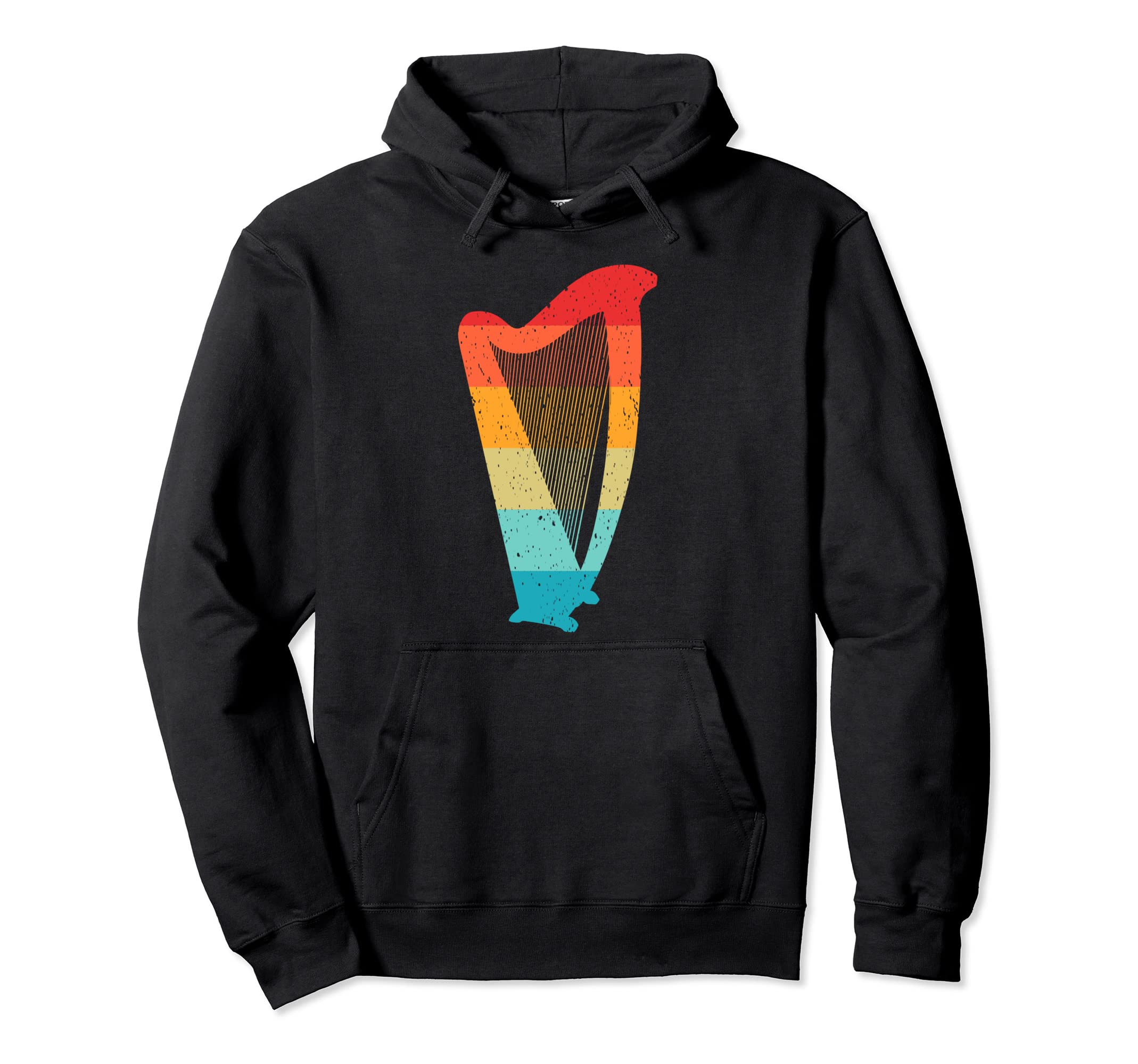 Harp Silhouette 70S 80S Distressed Hoodie - Unique Graphic for Adults - T-Shirt, Sweatshirt, Hoodie