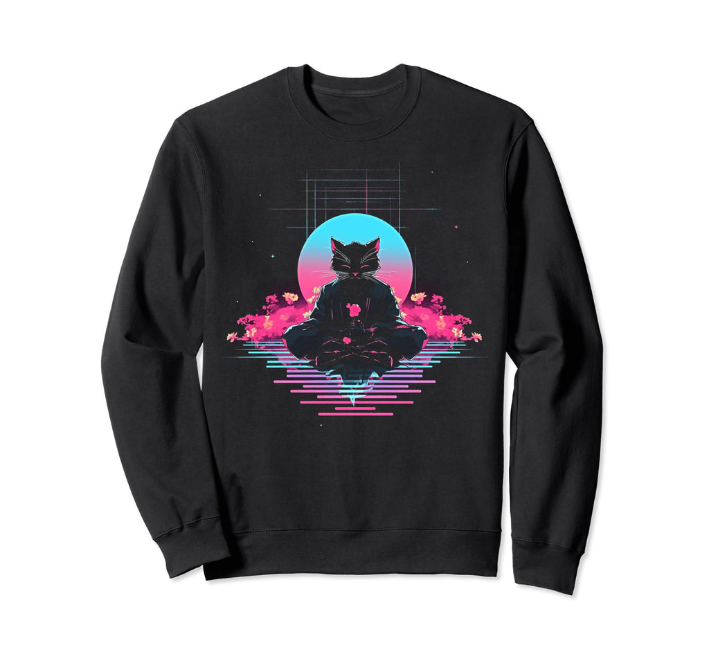 Synthwave Cat Samurai Sweatshirt - Casual Everyday Wear for Adults - T-Shirt, Sweatshirt, Hoodie