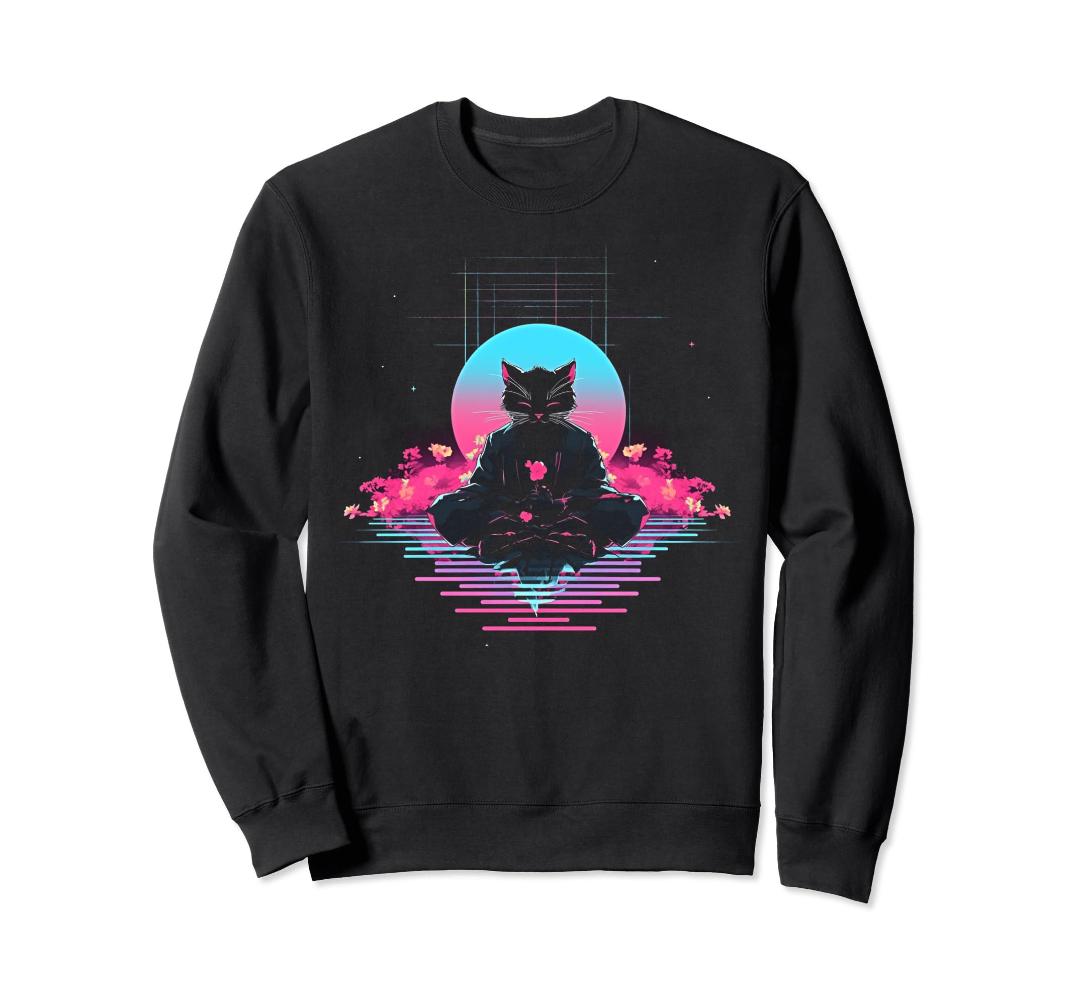 Synthwave Cat Samurai Sweatshirt - Casual Everyday Wear for Adults - T-Shirt, Sweatshirt, Hoodie