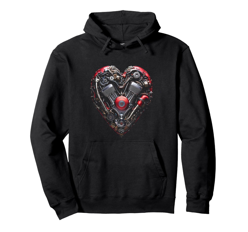 Valentines Motorcycle Engine Heart Hoodie - Novelty Apparel for Adults - T-Shirt, Sweatshirt, Hoodie