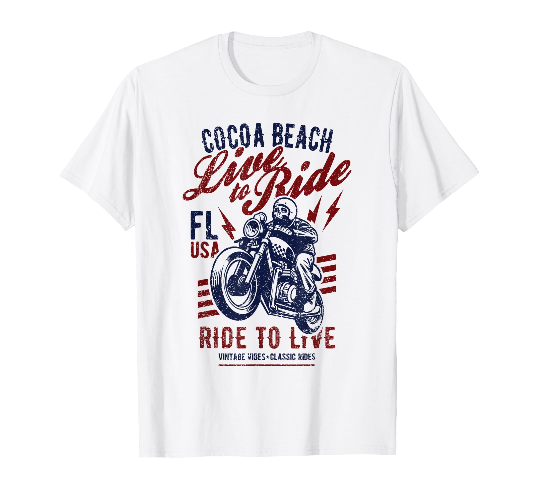 Cocoa Beach Florida Motorcycle Skull T-Shirt - Unique Graphic for Adults - T-Shirt, Sweatshirt, Hoodie
