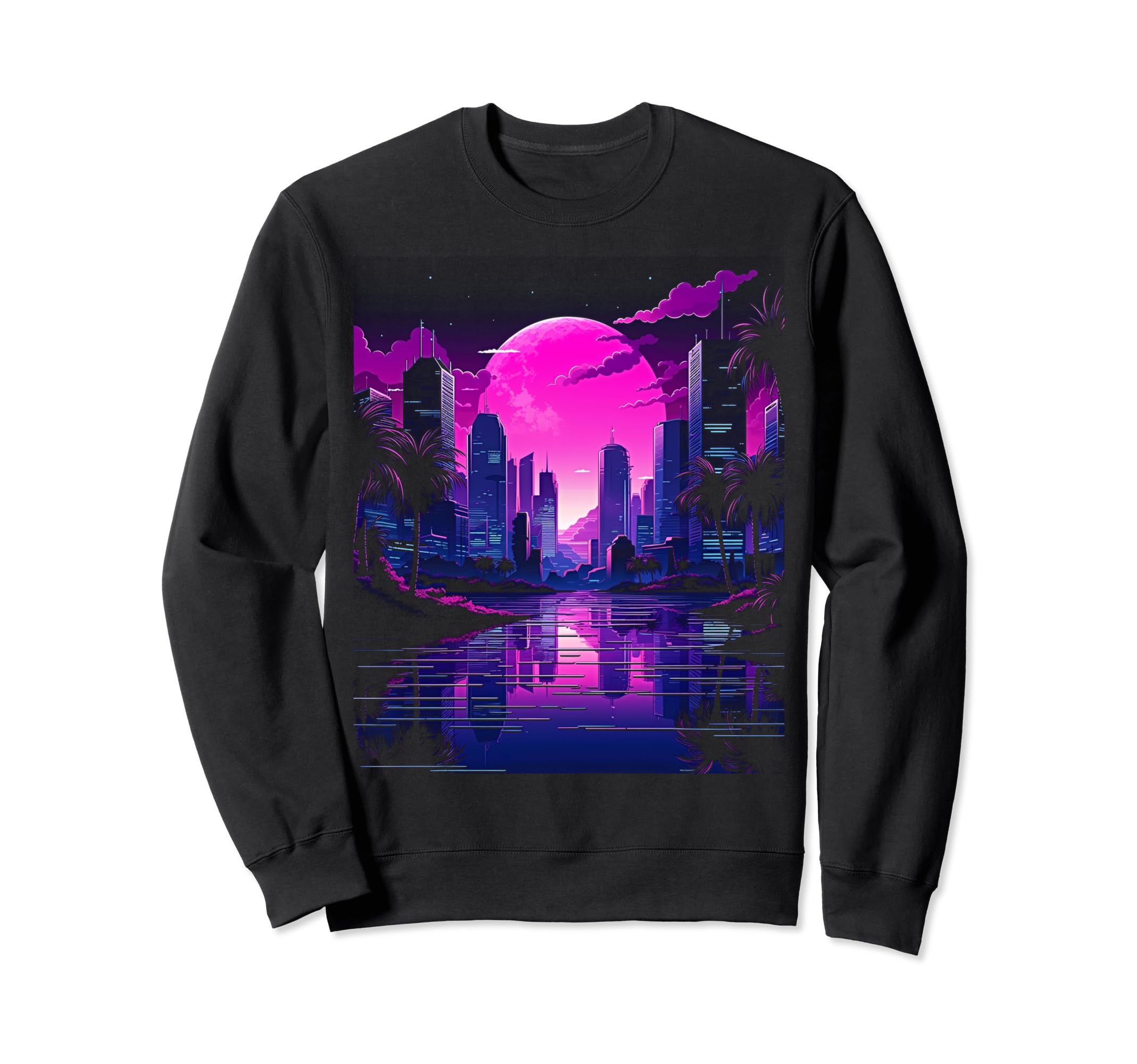 Vaporwave Cityscape 80S Synthwave 5 Sweatshirt - Unique Graphic Unisex - T-Shirt, Sweatshirt, Hoodie