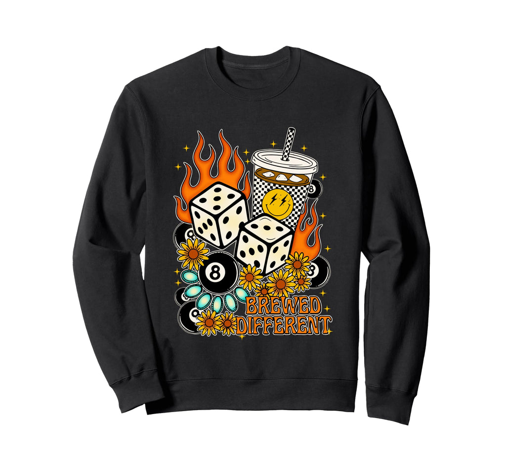 Brewed Different Coffee And Dice Lover Sweatshirt - Trendy Graphic Unisex - T-Shirt, Sweatshirt, Hoodie