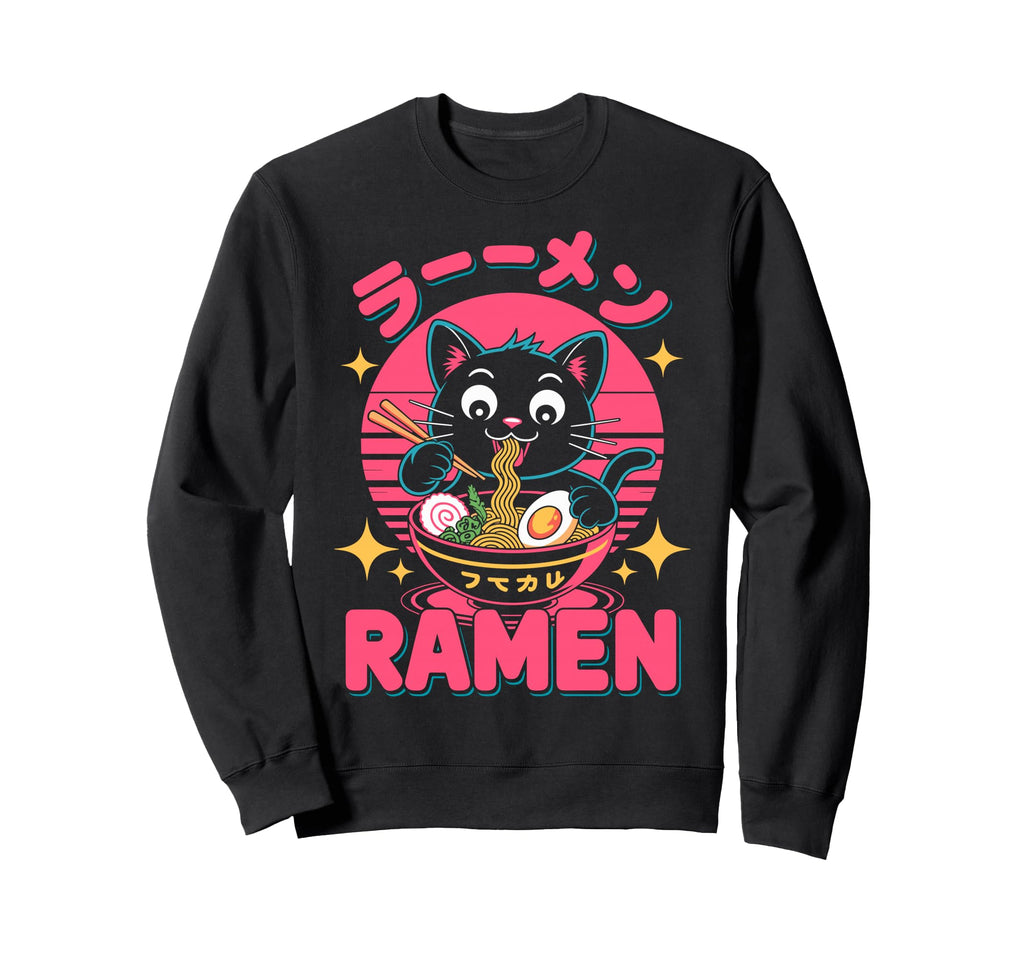 Synthwave Cat Ramen Anime Noodle Sweatshirt - Trendy Graphic Men Women - T-Shirt, Sweatshirt, Hoodie