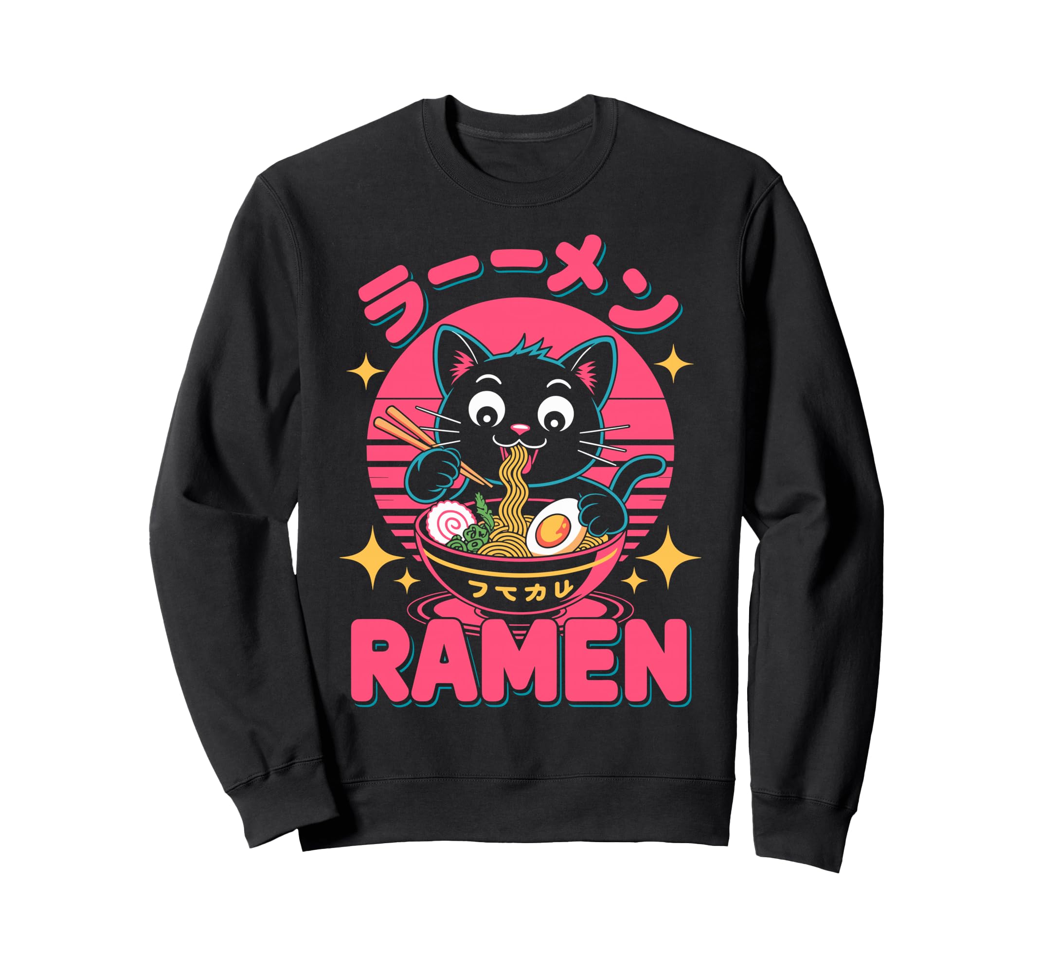 Synthwave Cat Ramen Anime Noodle Sweatshirt - Trendy Graphic Men Women - T-Shirt, Sweatshirt, Hoodie