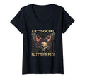 Womens Antisocial Butterfly V Neck T-Shirt - Fun Novelty Design for Adults - T-Shirt, Sweatshirt, Hoodie