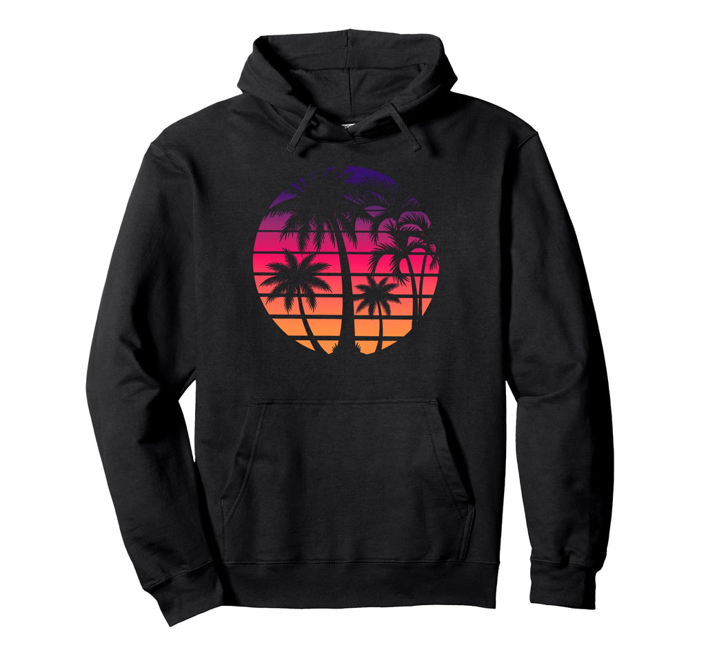 80S Sunset Palm Tree Beach Vacation Hoodie - Casual Everyday Wear Unisex - T-Shirt, Sweatshirt, Hoodie