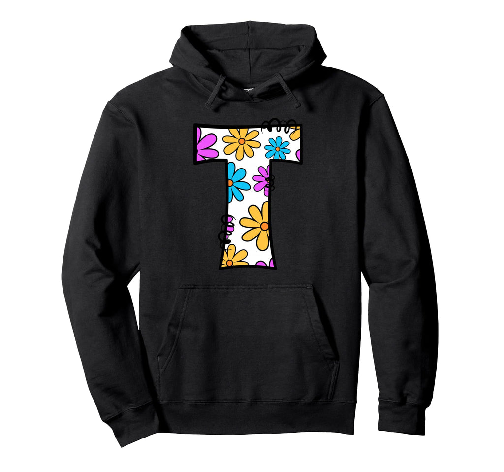 Letter T Floral Daisy Alphabet Hoodie - Custom Art Print Men Women - T-Shirt, Sweatshirt, Hoodie