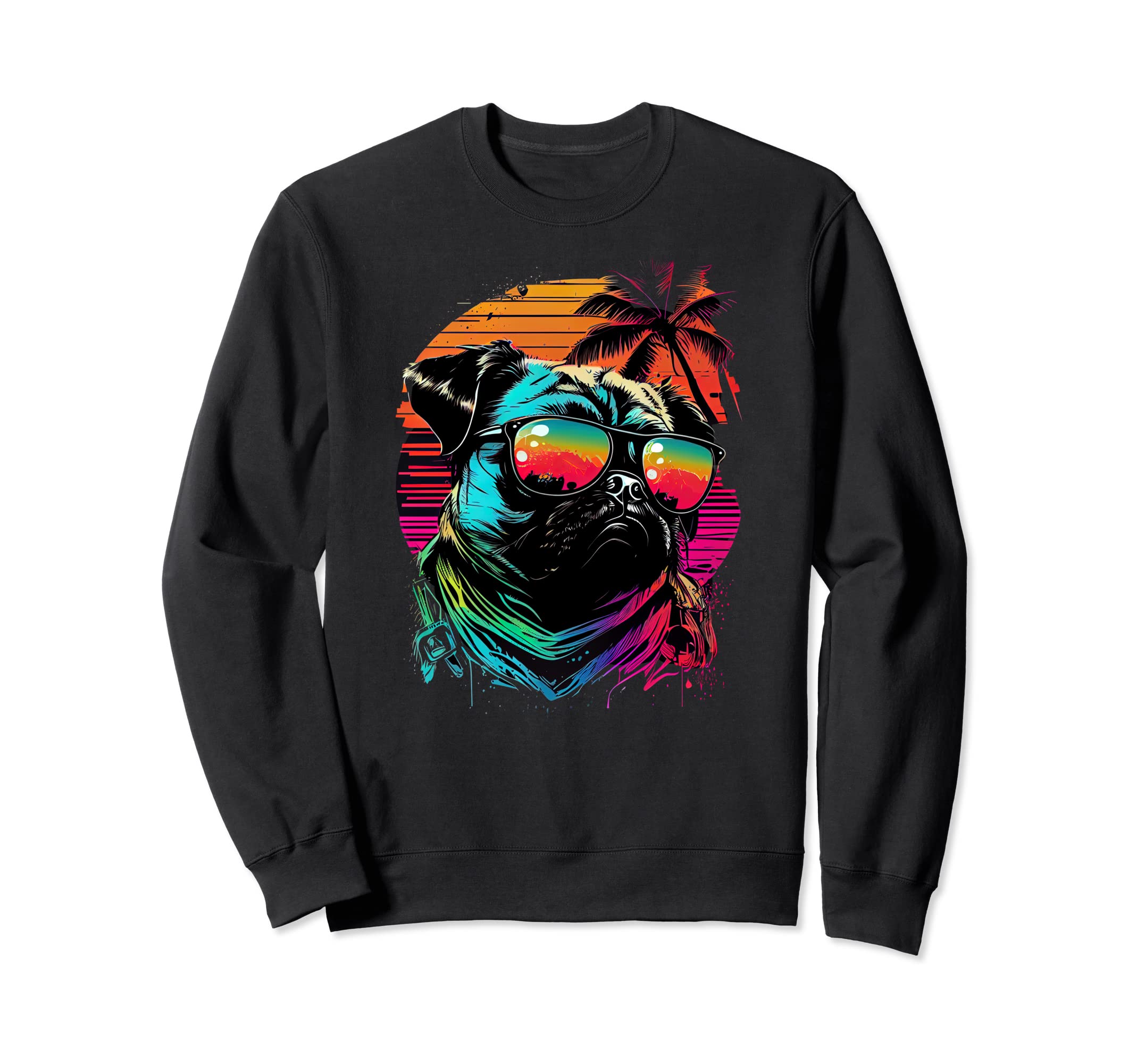 Synthwave Retrowave Pug Dog Sweatshirt - Minimalist Print Unisex - T-Shirt, Sweatshirt, Hoodie