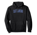 East Lansing Mi Distressed Blue Varsity Hoodie - Novelty Apparel Unisex - T-Shirt, Sweatshirt, Hoodie