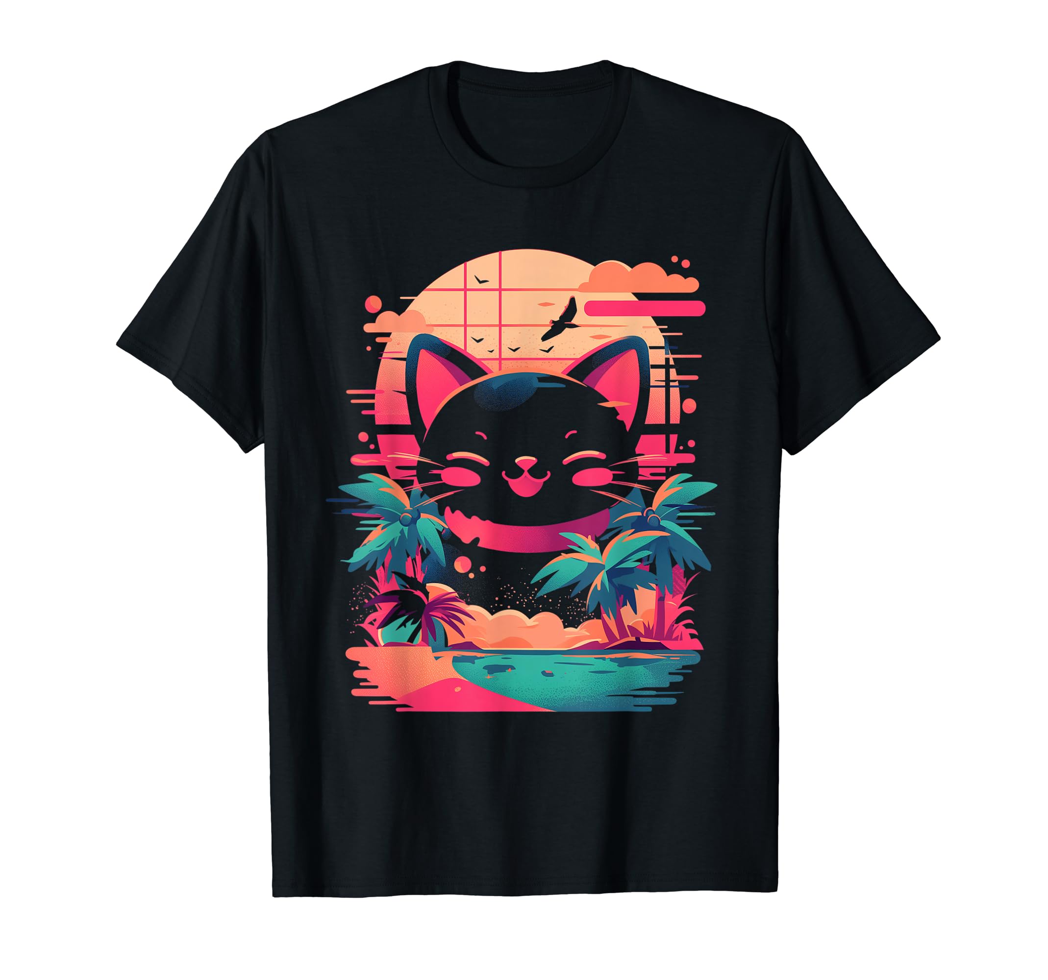Kawaii 80S Vaporwave Cat Neko Kitty T-Shirt - Minimalist Print for Adults - T-Shirt, Sweatshirt, Hoodie
