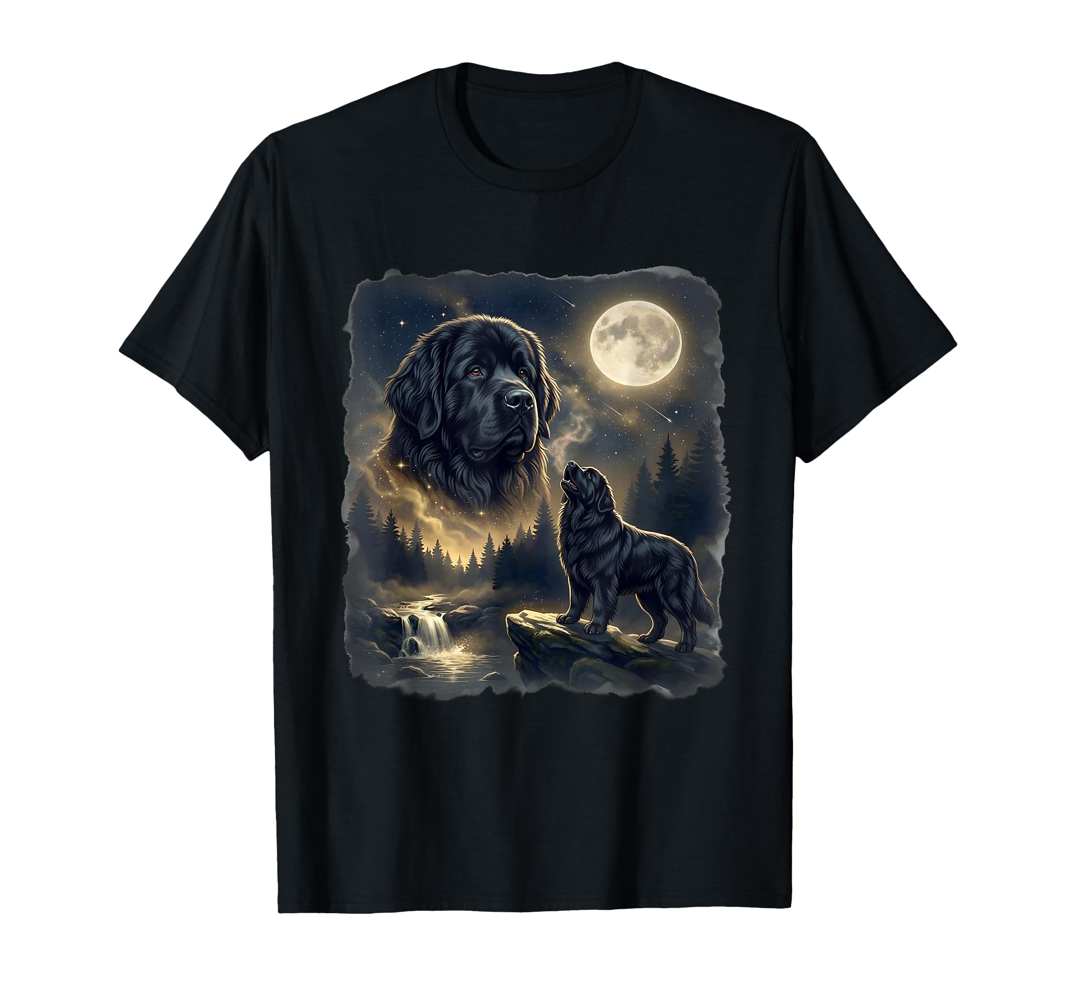 Newfoundland Dog Howling To Moon 90S T-Shirt - Minimalist Print Men Women - T-Shirt, Sweatshirt, Hoodie