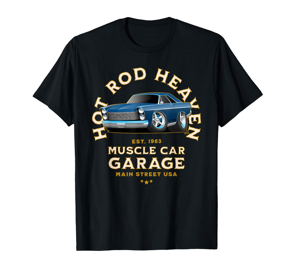 Hotrod Heaven Muscle Car Garage Usa T-Shirt - Fun Novelty Design Unisex - T-Shirt, Sweatshirt, Hoodie