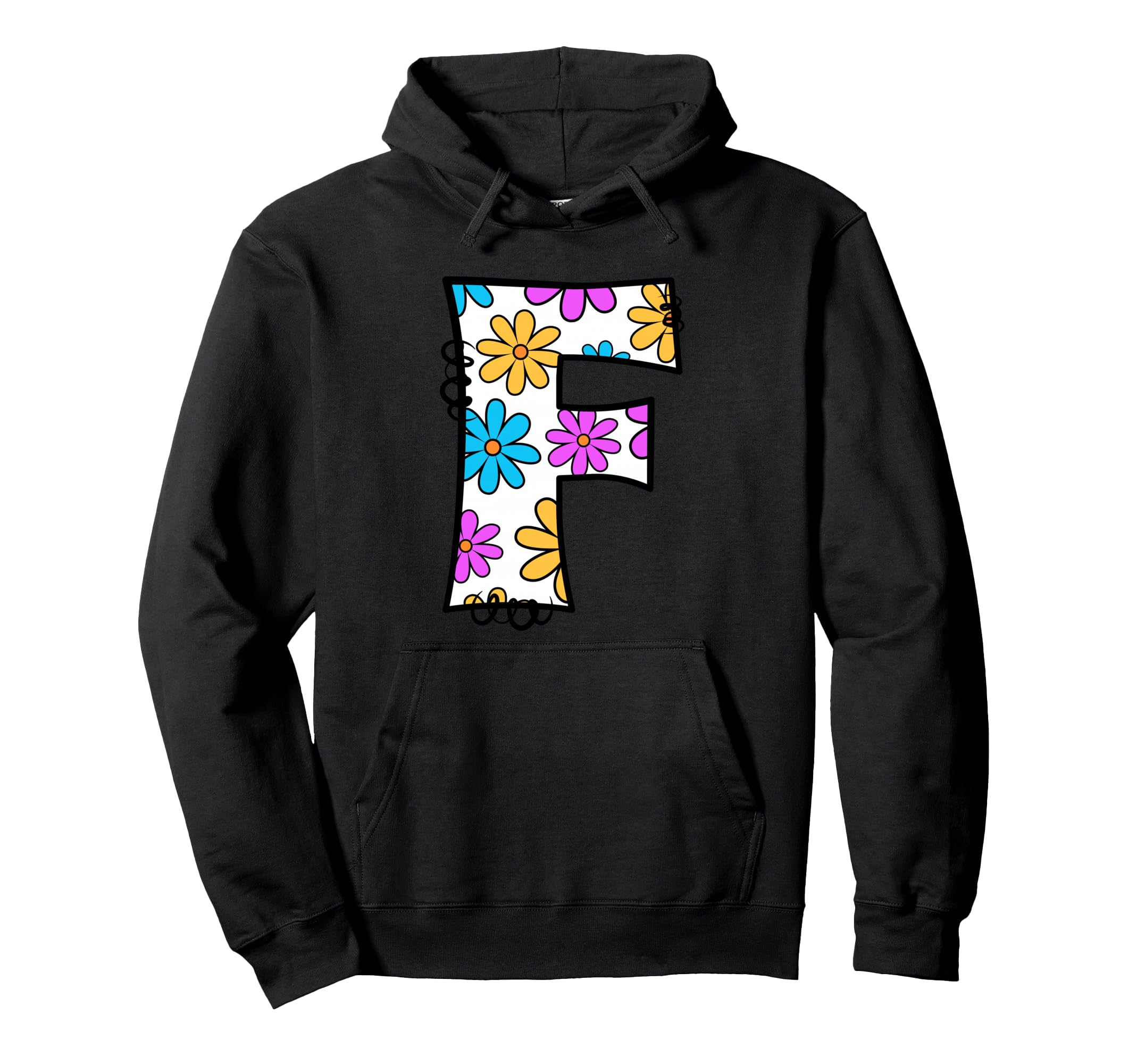 Letter F Daisy Floral Alphabet Hoodie - Trendy Graphic Men Women - T-Shirt, Sweatshirt, Hoodie