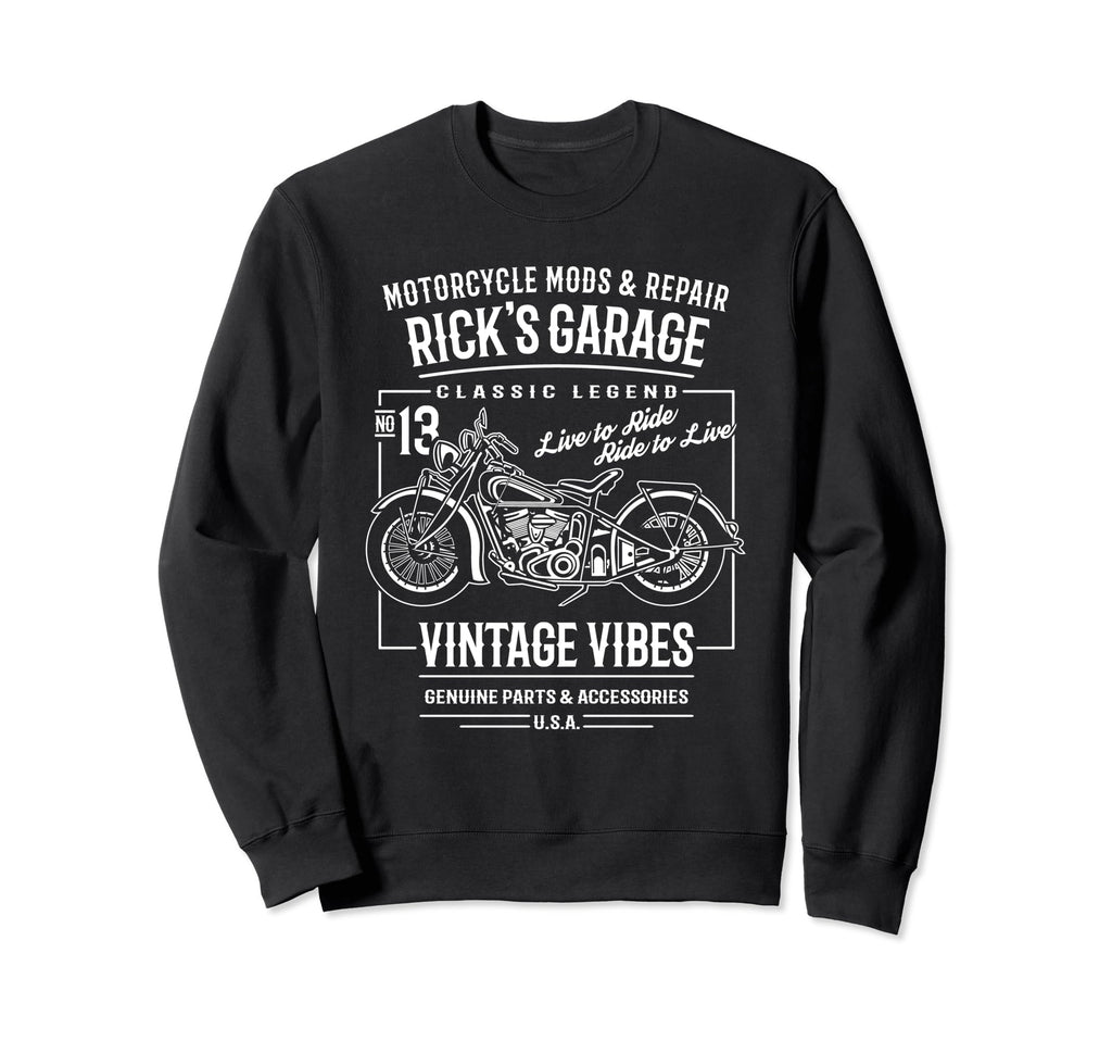 Ricks Garage Motorcycle Name Rick Sweatshirt - Graphic Print for Adults - T-Shirt, Sweatshirt, Hoodie