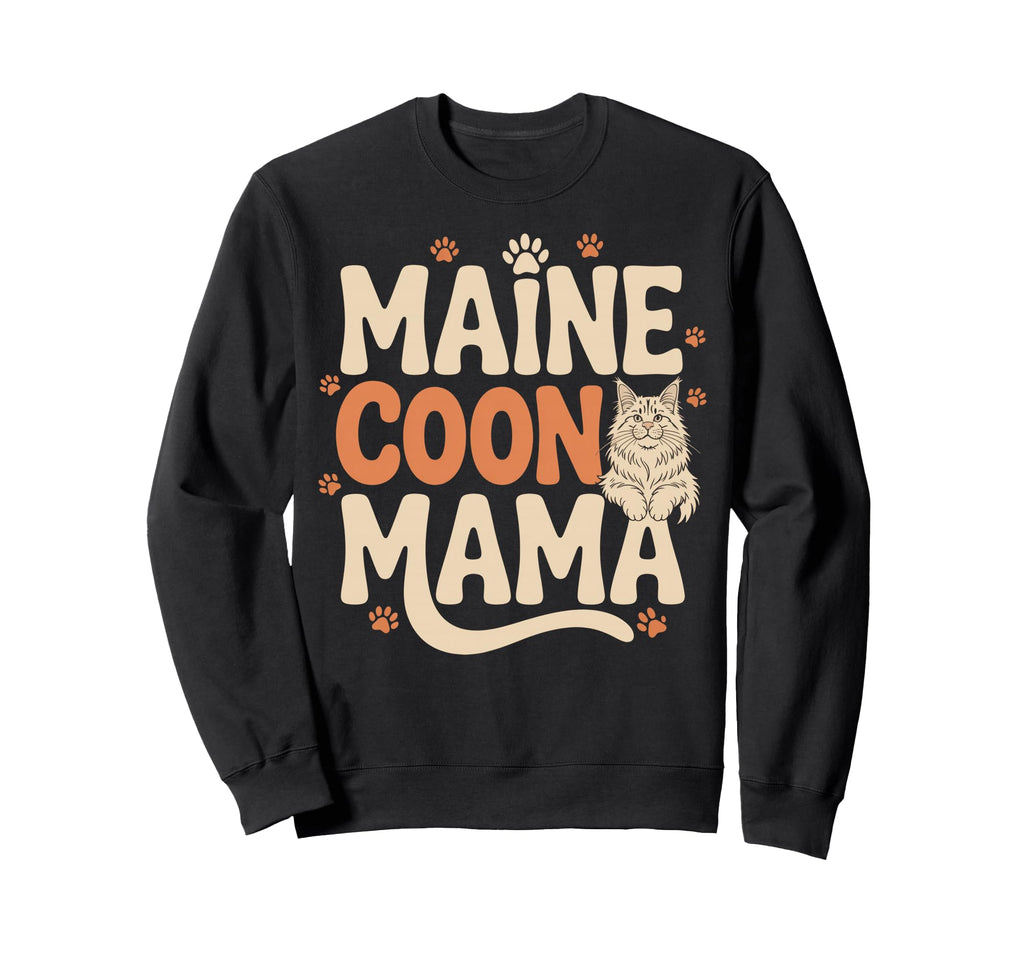 Maine Coon Mama Cat Mom Groovy Paw Sweatshirt - Trendy Graphic Unisex - T-Shirt, Sweatshirt, Hoodie