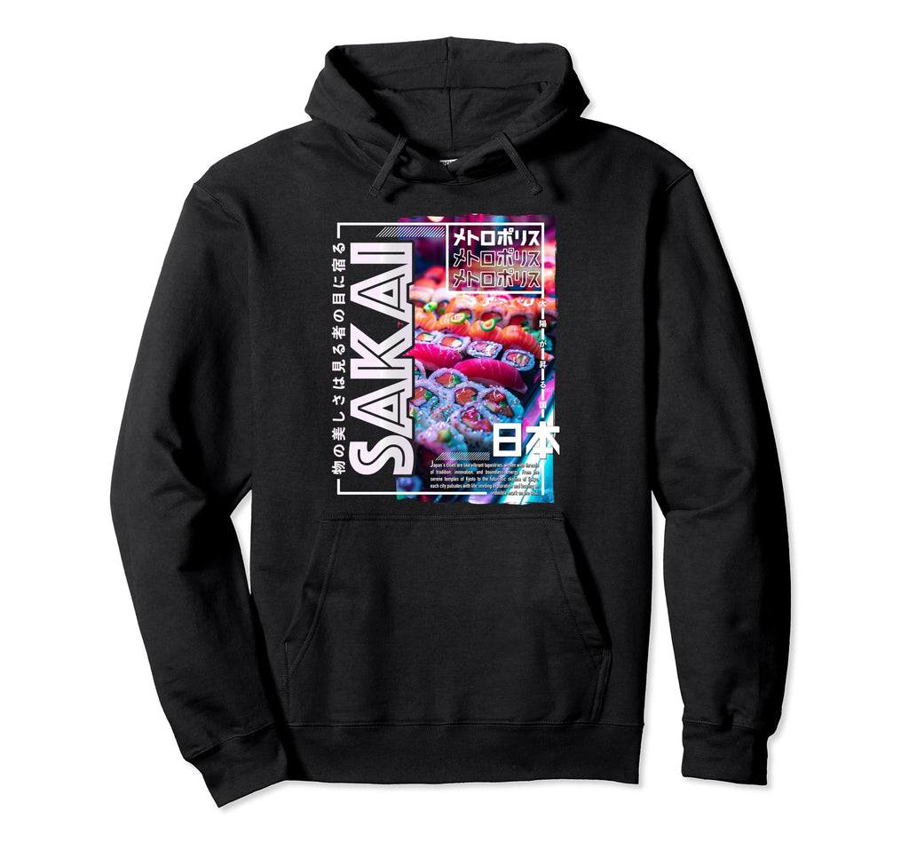 Sakai City 80S Synthwave Sushi Japan Hoodie - Trendy Graphic for Adults - T-Shirt, Sweatshirt, Hoodie