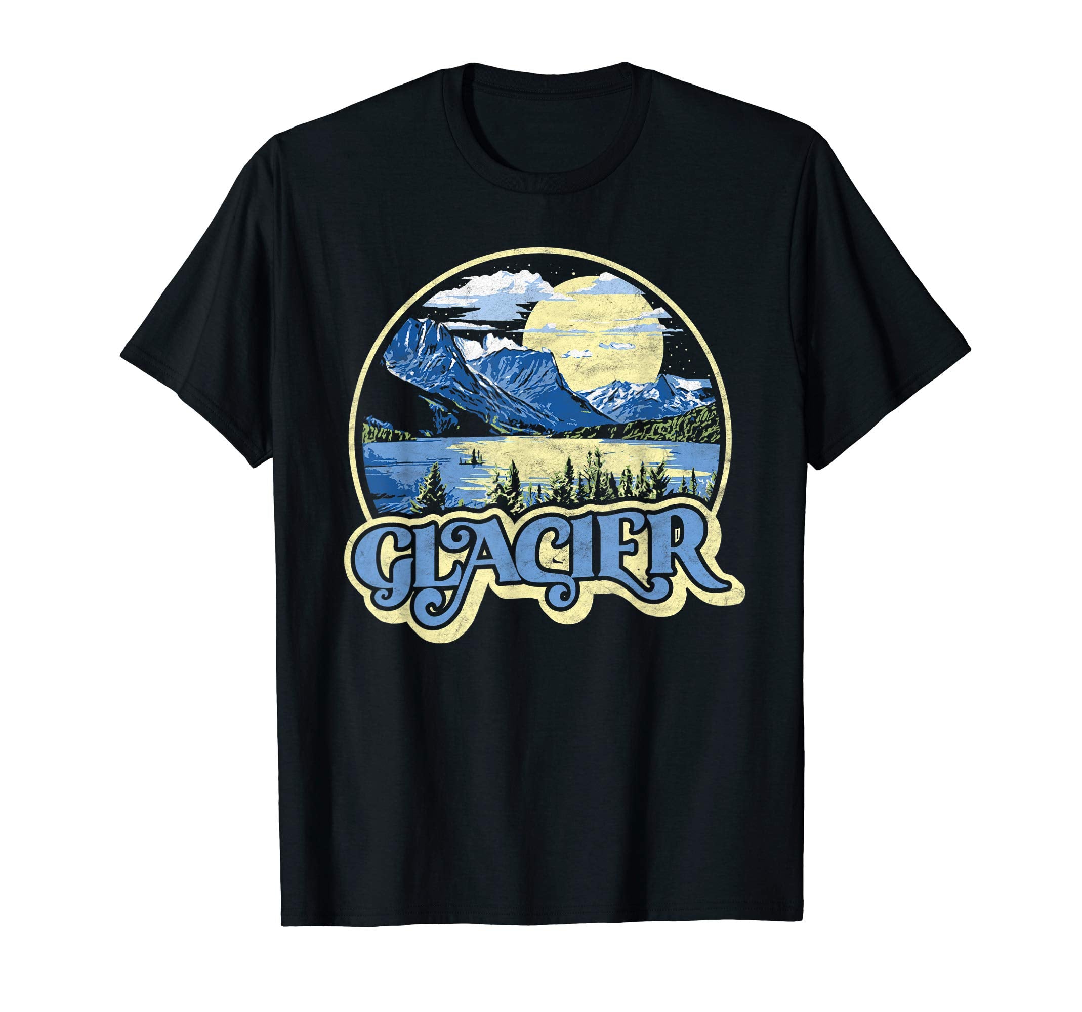 Glacier National Park Distressed 80S T-Shirt - Custom Art Print Men Women - T-Shirt, Sweatshirt, Hoodie
