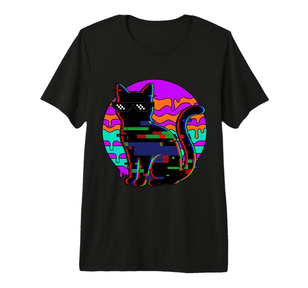 Vaporwave Black Cat Pixel Sunglasses T-Shirt - Custom Art Print for Adults - T-Shirt, Sweatshirt, Hoodie
