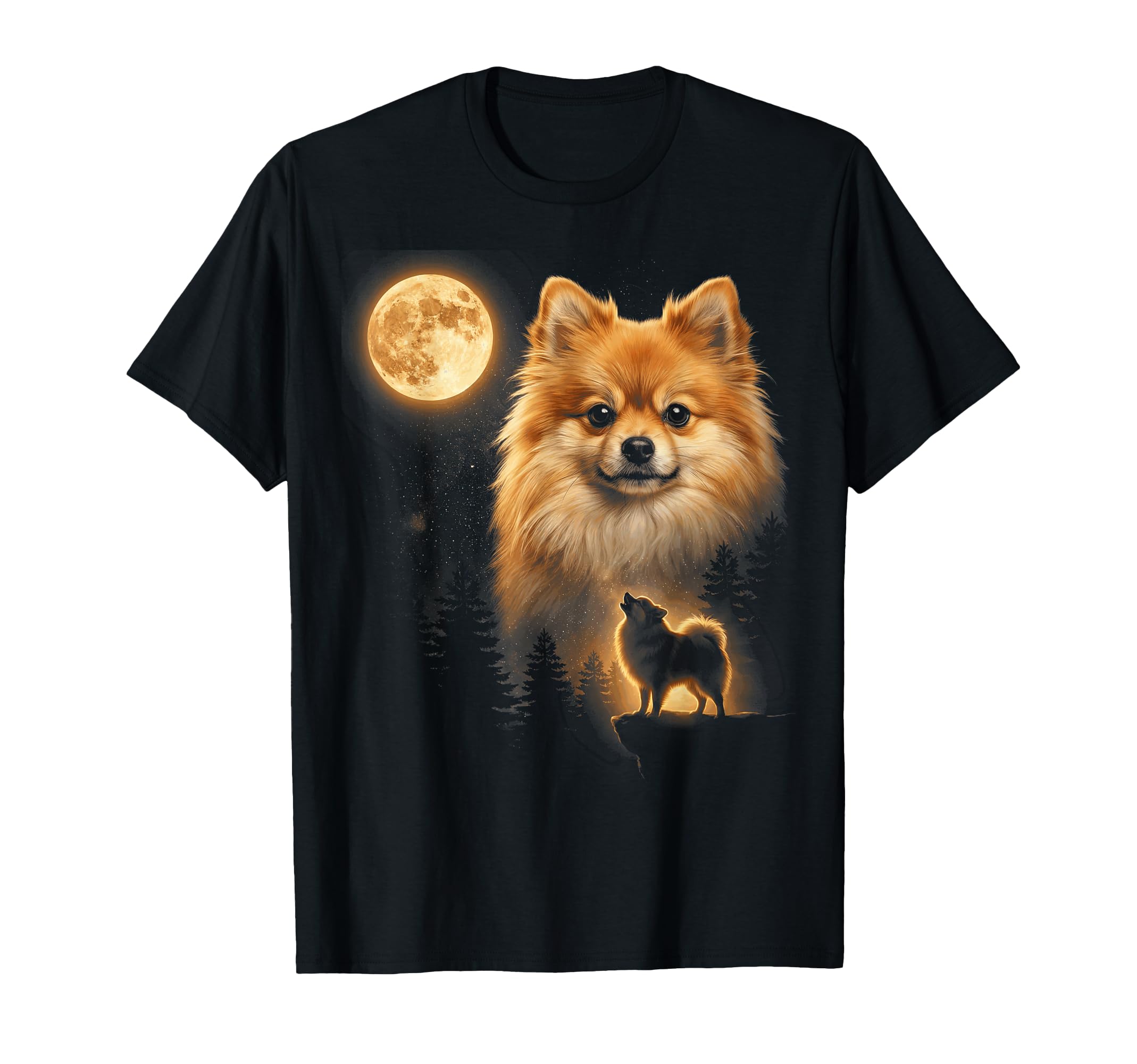 Pomeranian Art Celestial Moon T-Shirt - Fun Novelty Design Men Women - T-Shirt, Sweatshirt, Hoodie