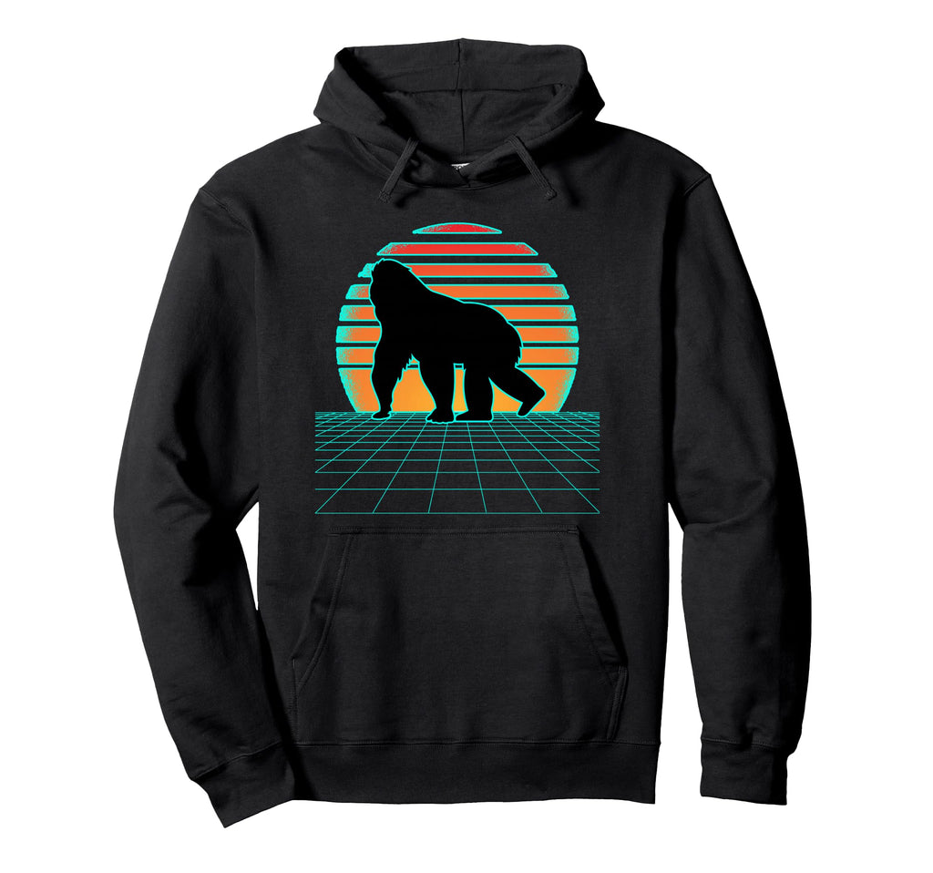 Gorilla Synthwave 80S Aesthetic Vaporwave Hoodie - Novelty Apparel Unisex - T-Shirt, Sweatshirt, Hoodie