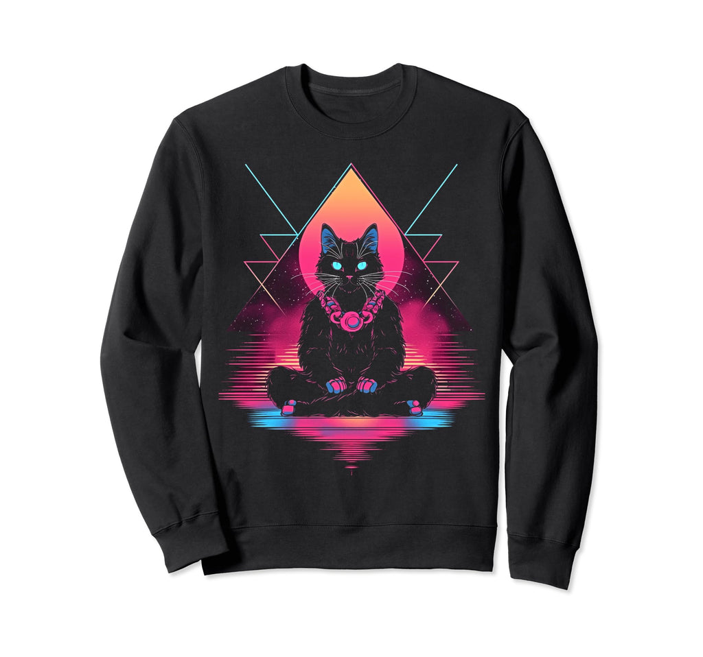 Synthwave Cat Samurai Mediation Sweatshirt - Trendy Graphic Men Women - T-Shirt, Sweatshirt, Hoodie