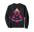 Synthwave Cat Samurai Mediation Sweatshirt - Trendy Graphic Men Women - T-Shirt, Sweatshirt, Hoodie