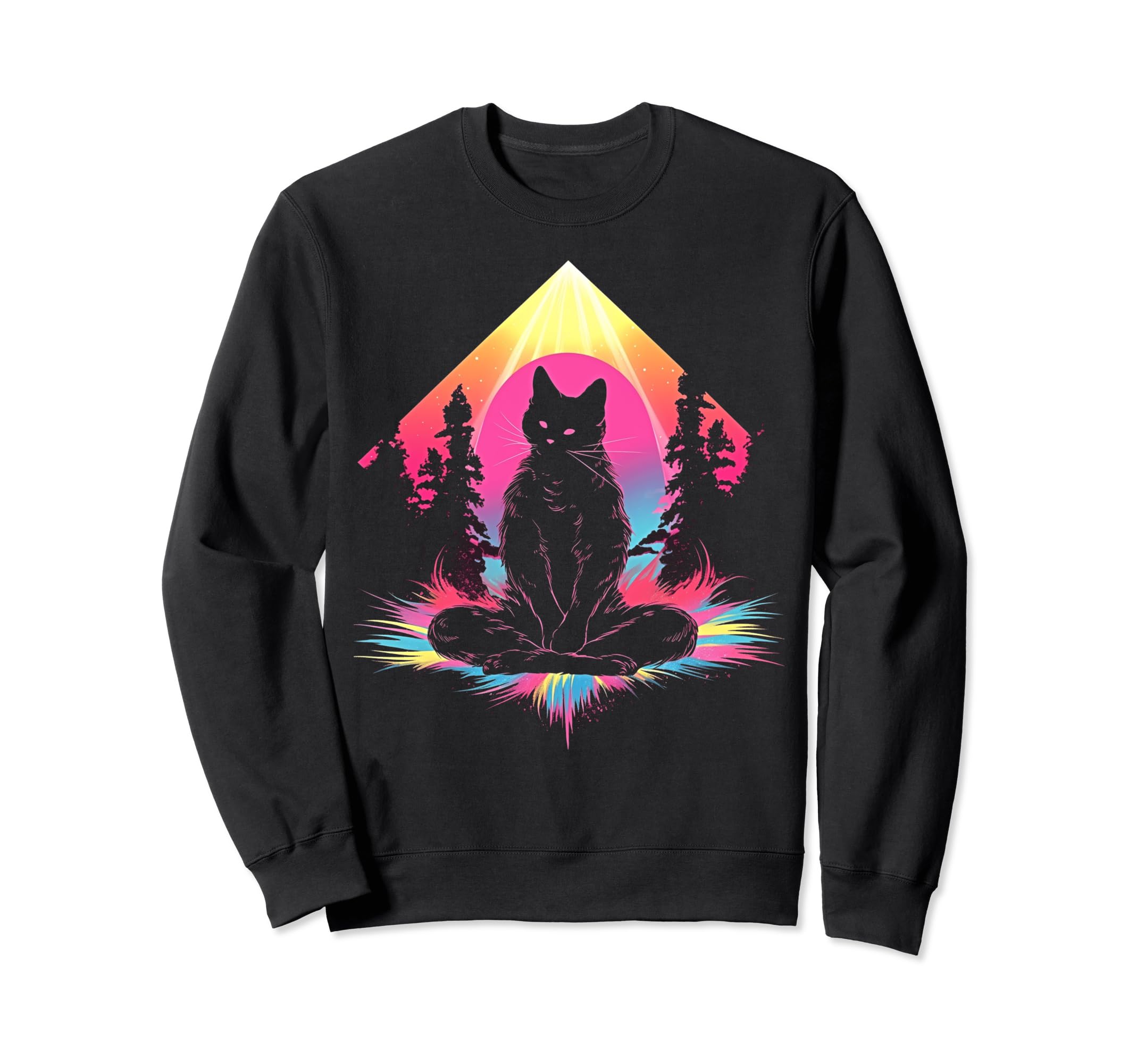Synthwave Cat Samurai Mediation Sweatshirt - Aesthetic Graphic Men Women - T-Shirt, Sweatshirt, Hoodie