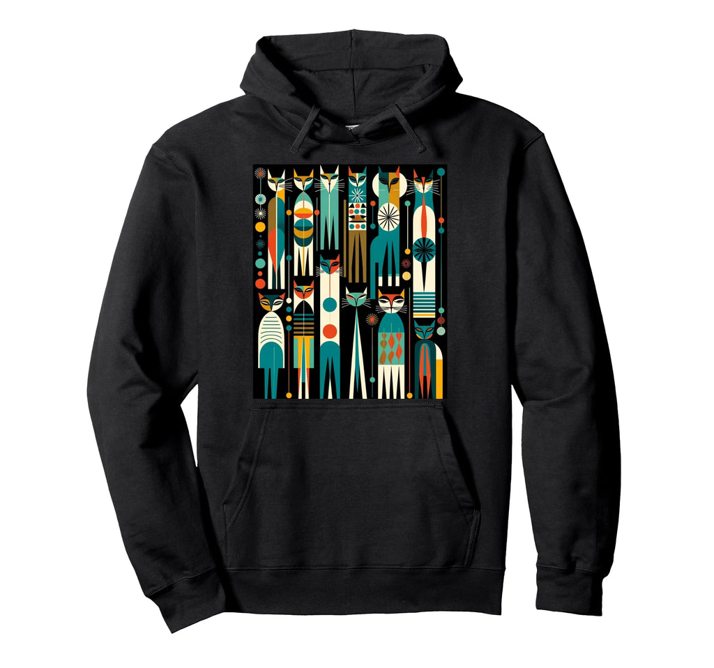 Mid Century Long Neck Cats 50S 60S Hoodie - Streetwear Style Unisex - T-Shirt, Sweatshirt, Hoodie